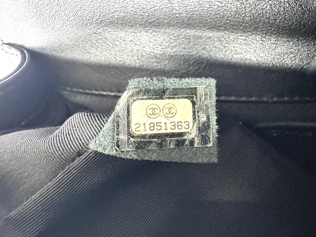 Chanel LeBoy Black/Navy Leather Medium Size Flap Bag With Silver Buckle(21***63) CC1893