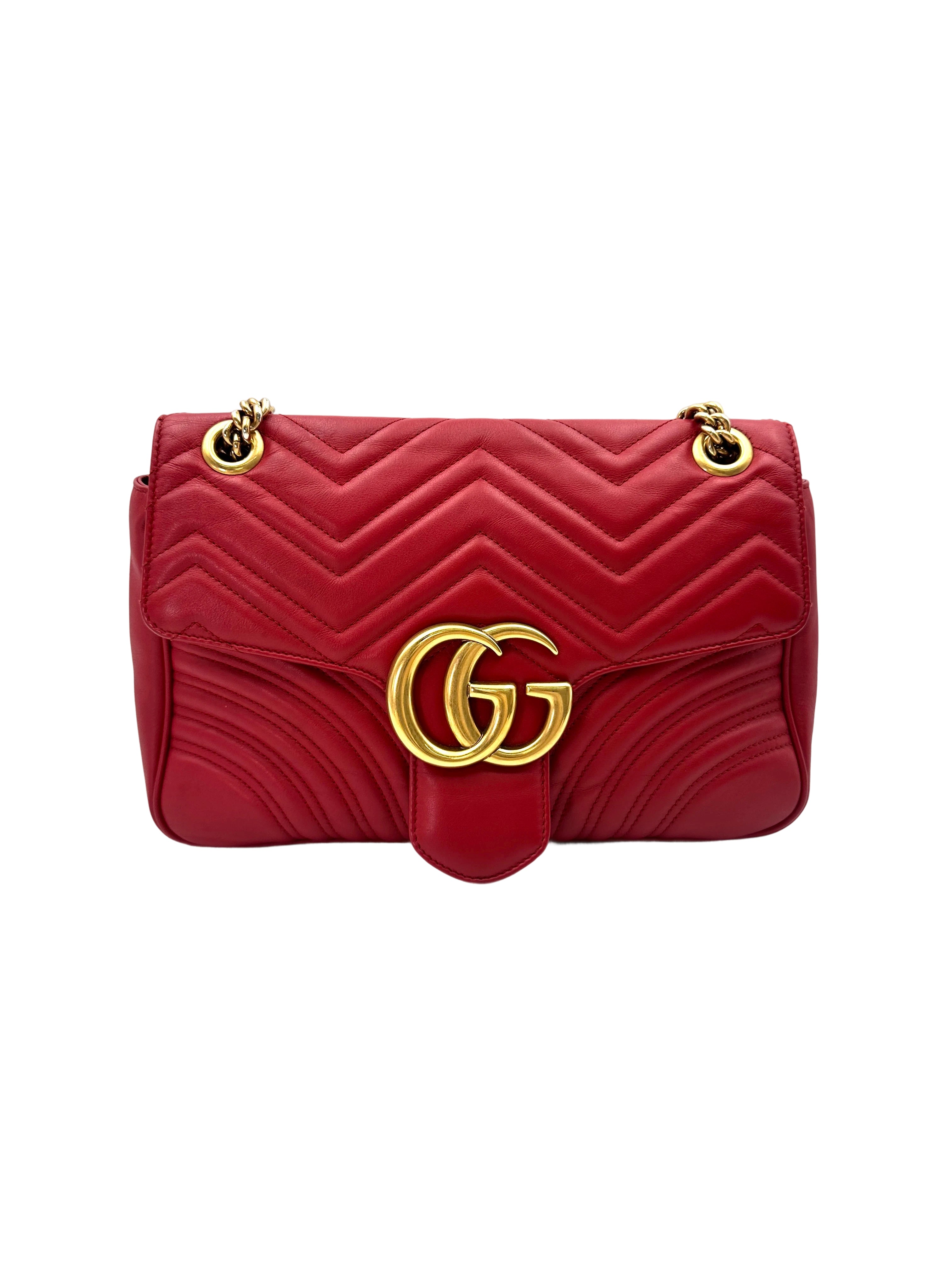 Gucci GG Marmont Red Matelasse Leather Large Size Flap Bag GG928