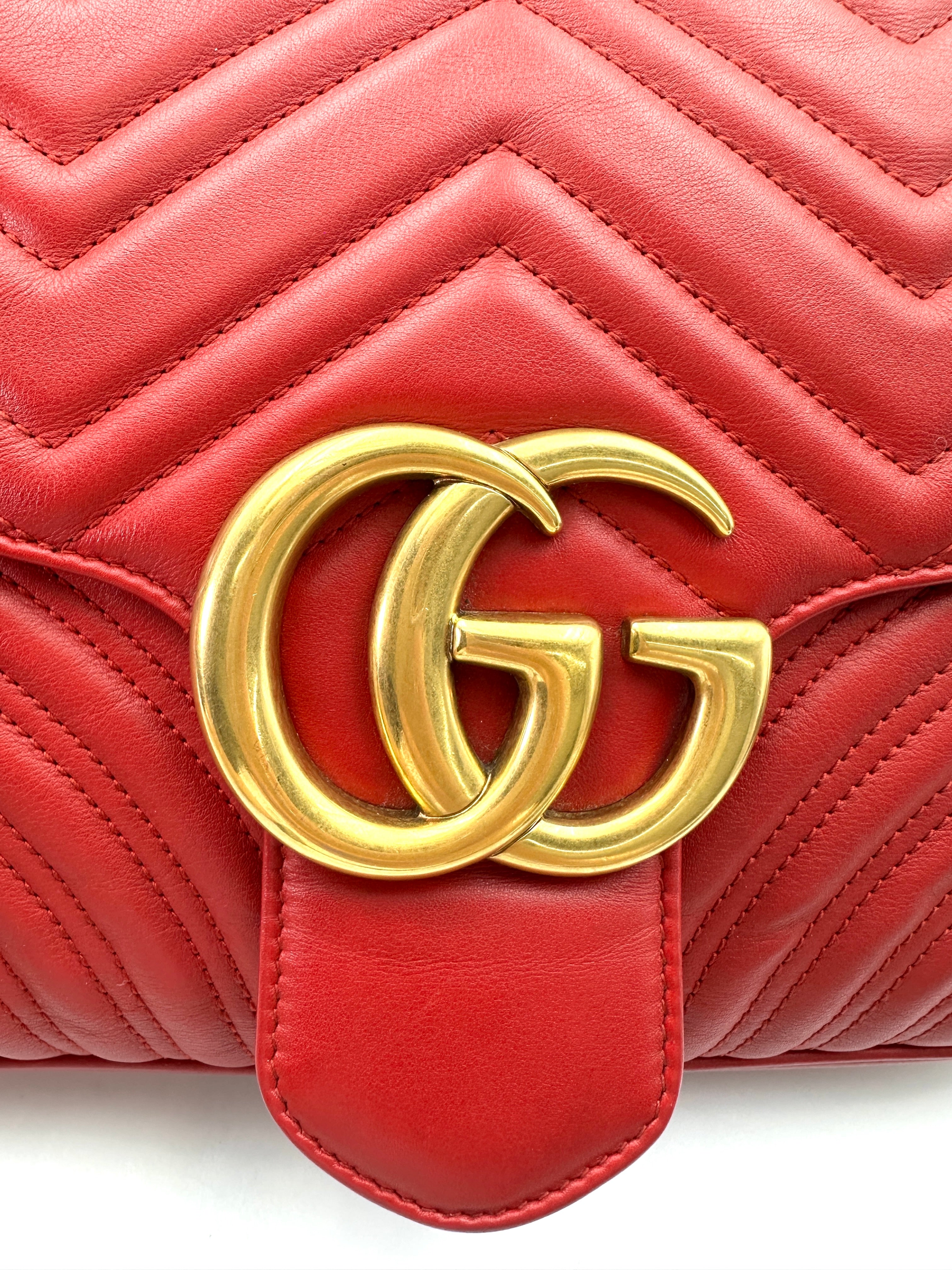 Gucci GG Marmont Red Matelasse Leather Large Size Flap Bag GG928