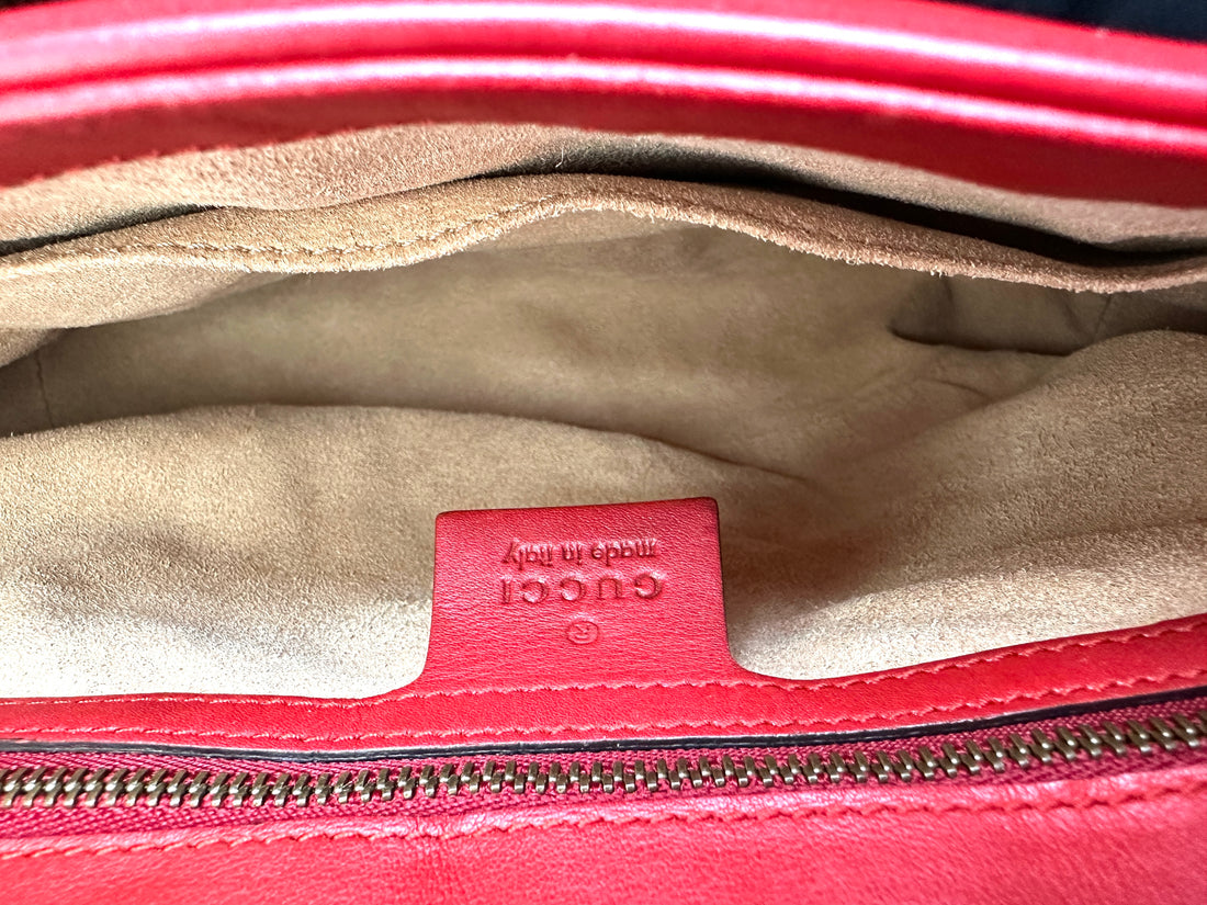 Gucci GG Marmont Red Matelasse Leather Large Size Flap Bag GG928