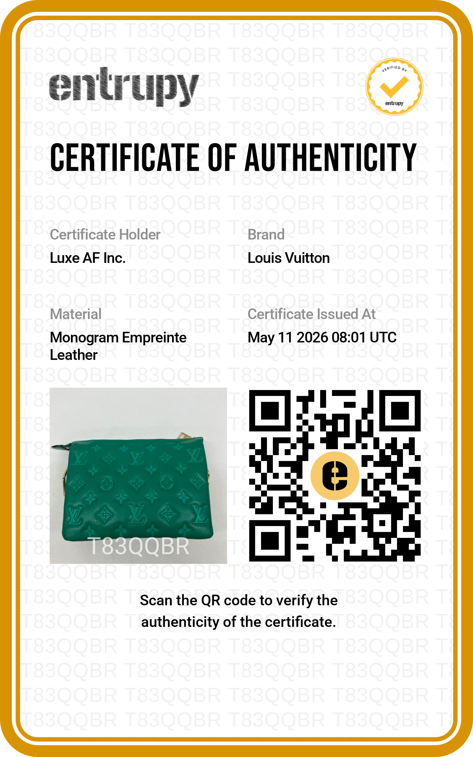 Louis Vuitton Coussin BB Green Monogram Embossed Leather Shoulder Bag LV2619
