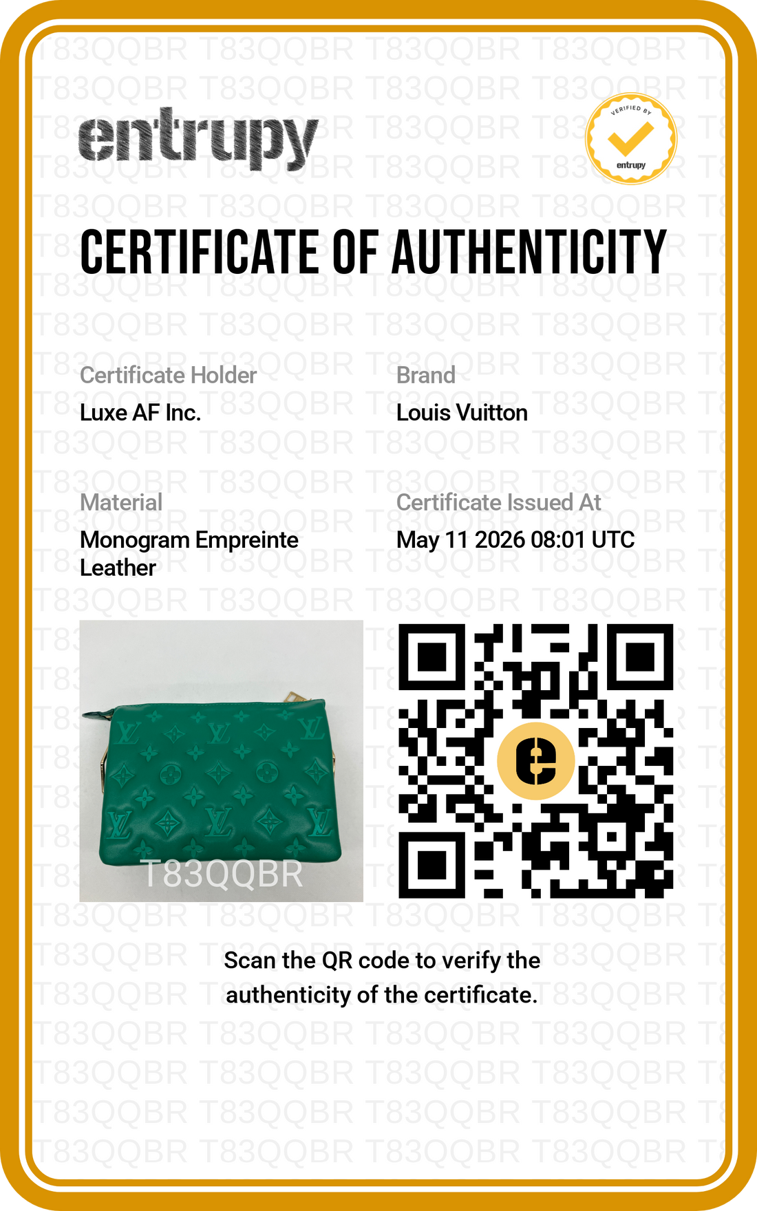 Louis Vuitton Coussin BB Green Monogram Embossed Leather Shoulder Bag LV2619