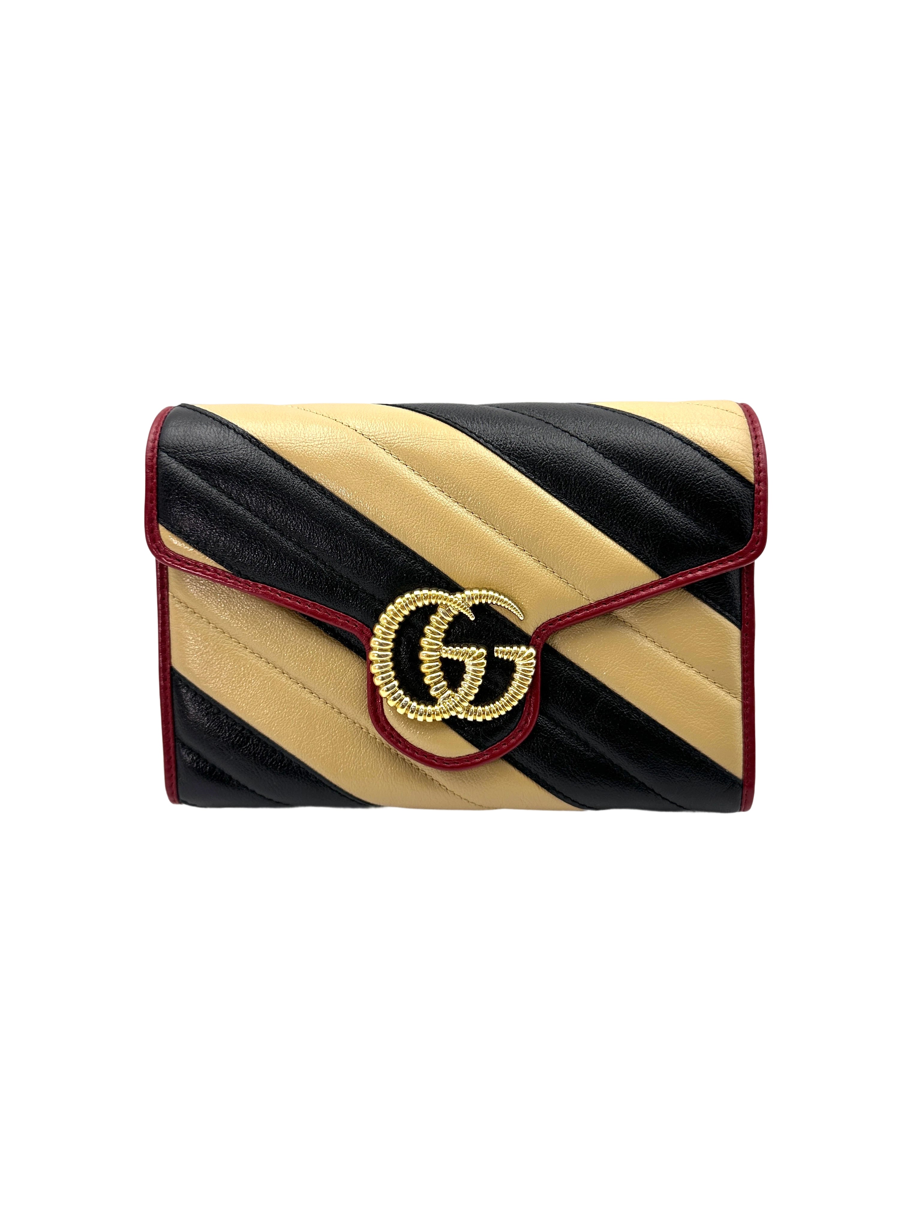 Gucci GG Marmont Black/Beige Matelasse Leather Wallet On Chain GG918