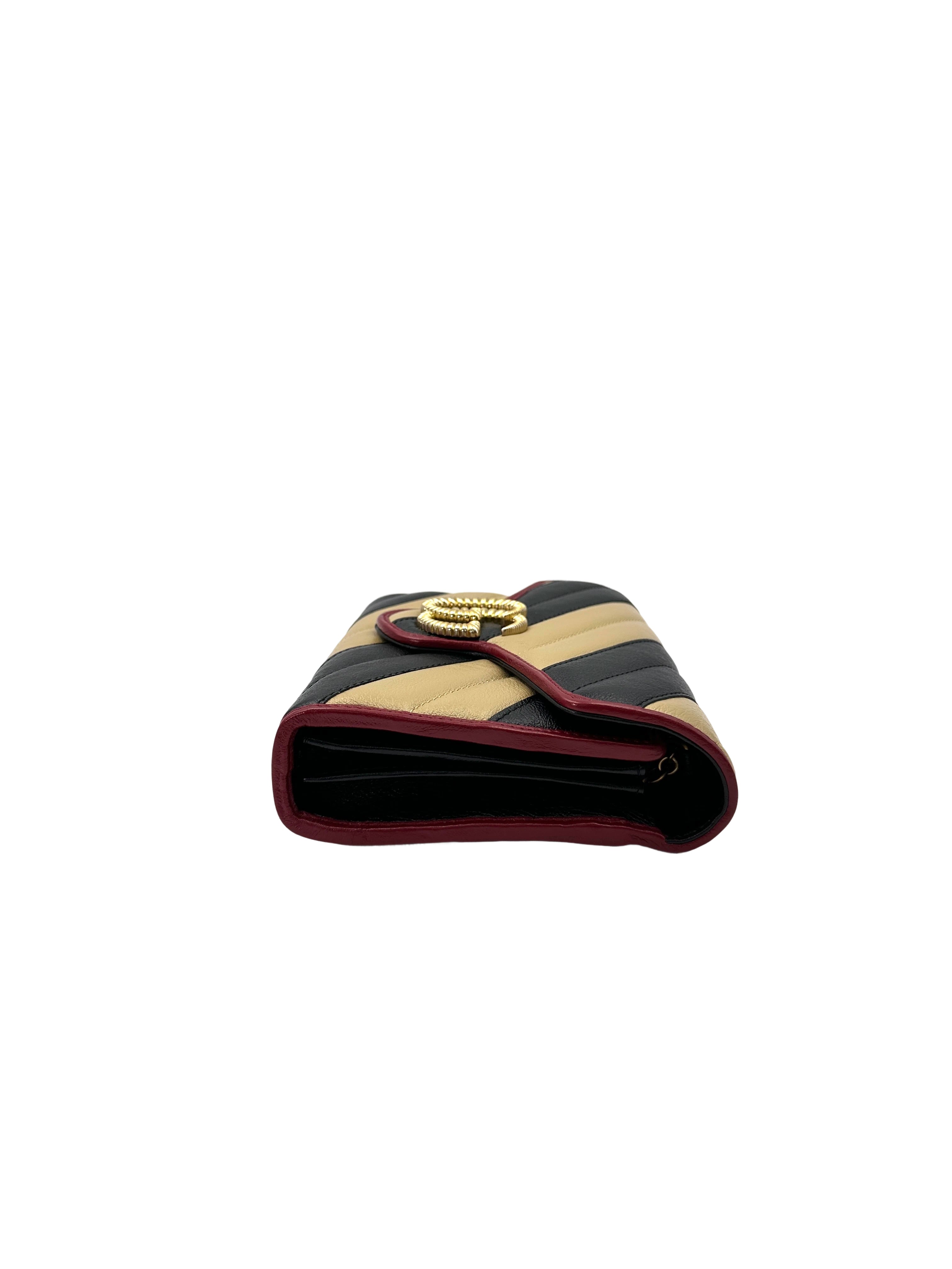 Gucci GG Marmont Black/Beige Matelasse Leather Wallet On Chain GG918