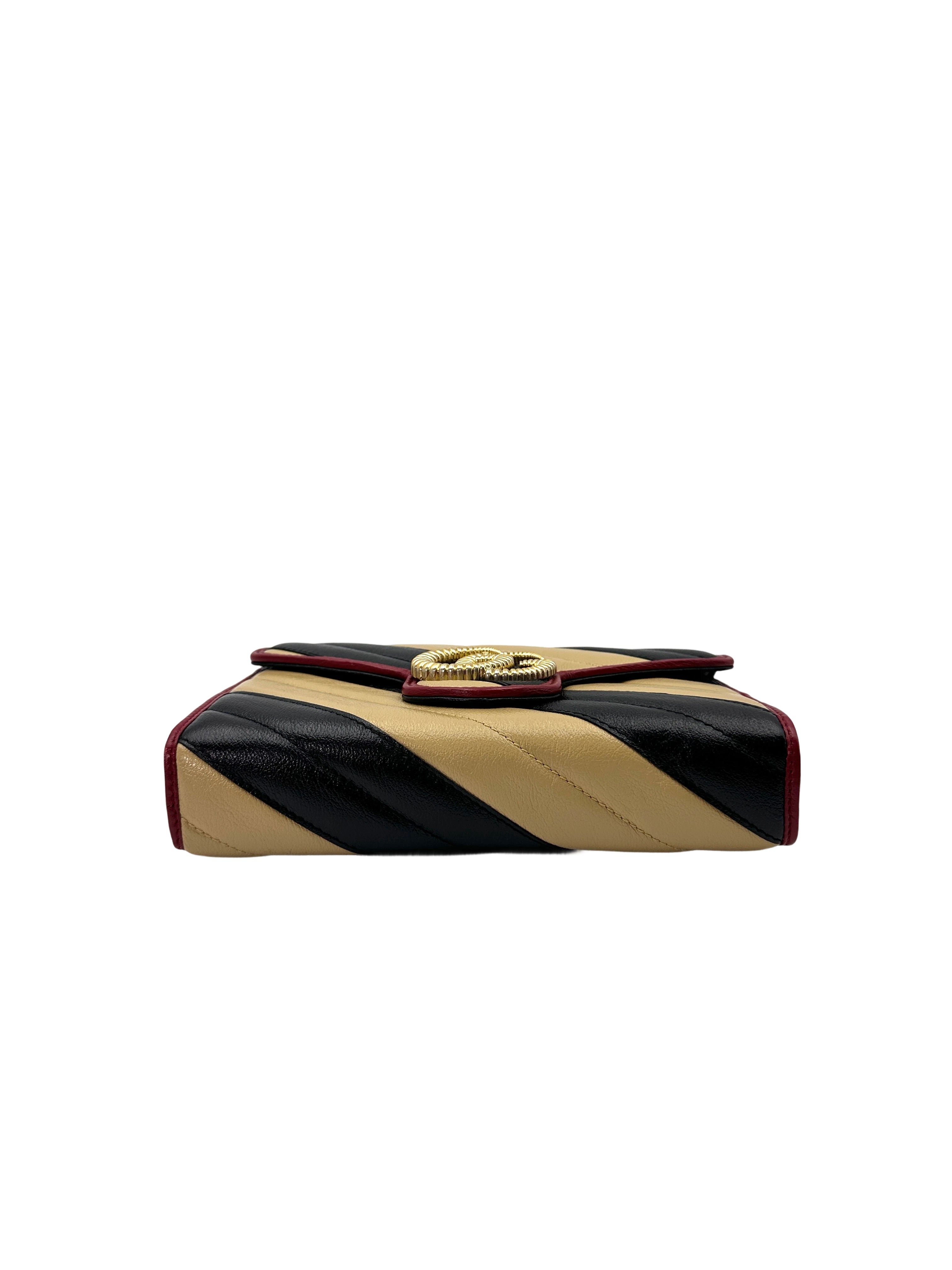 Gucci GG Marmont Black/Beige Matelasse Leather Wallet On Chain GG918