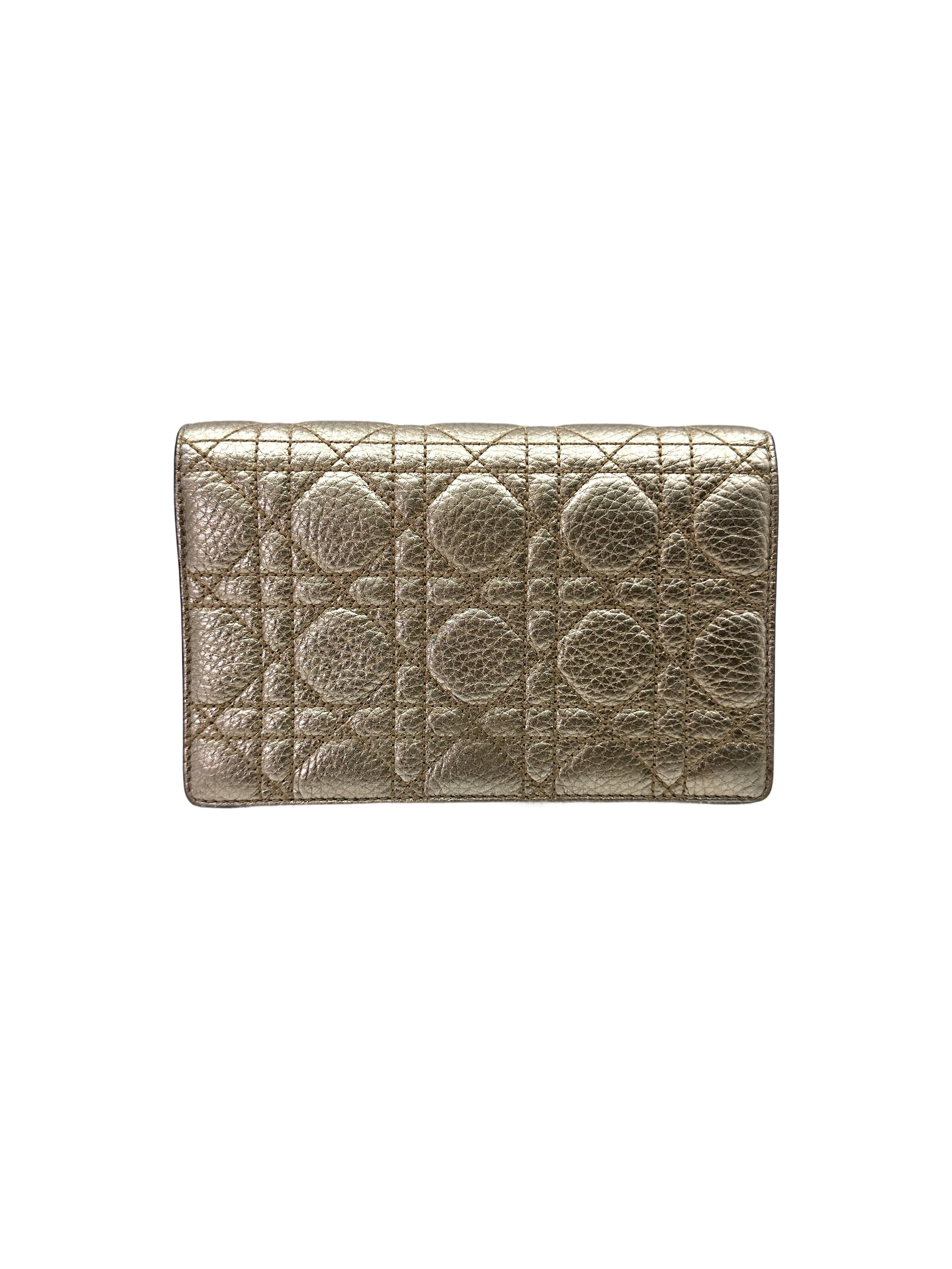 Christian Dior Silver Cannage Leather Wallet On Chain DR720
