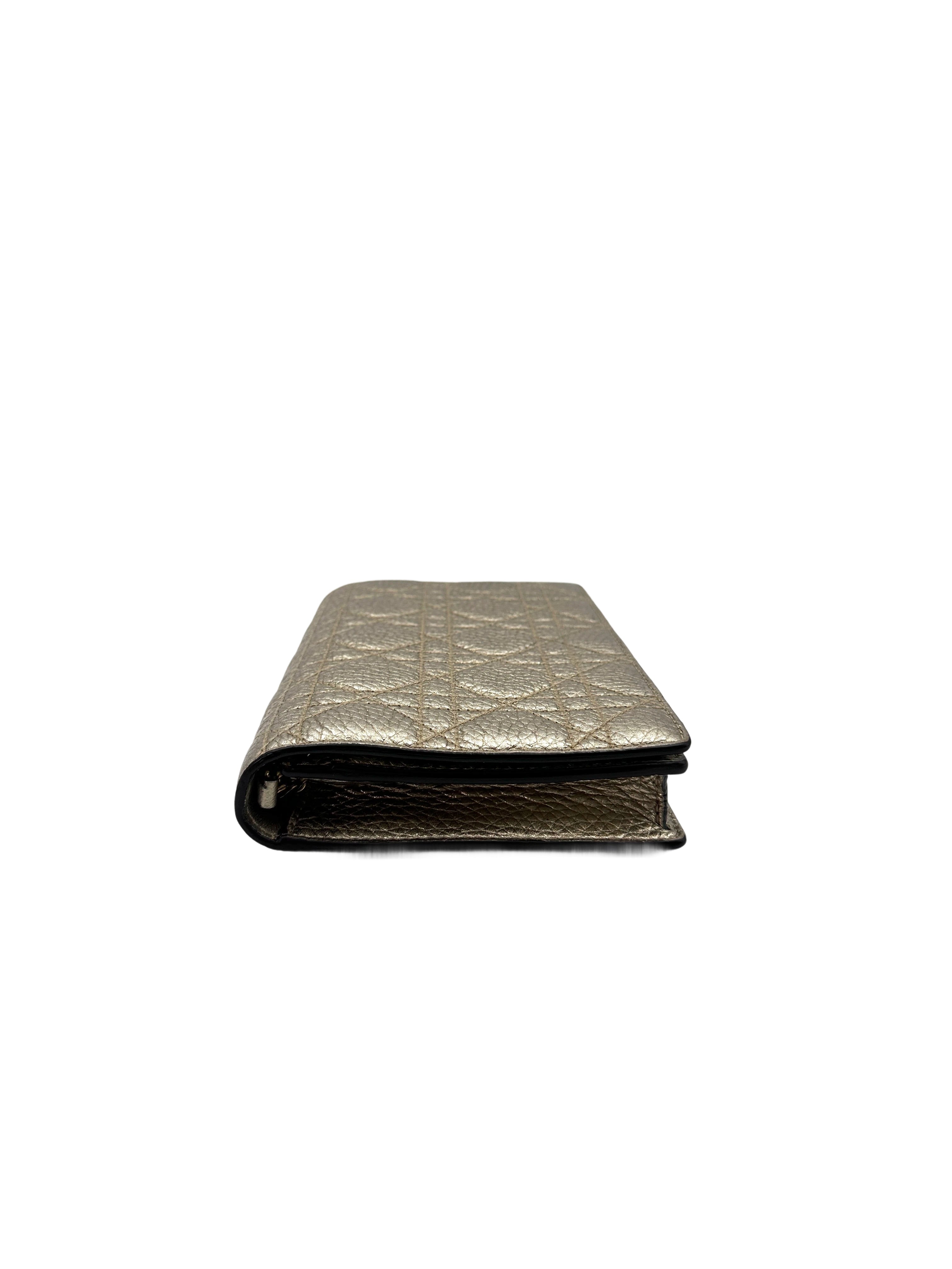 Christian Dior Silver Cannage Leather Wallet On Chain DR720