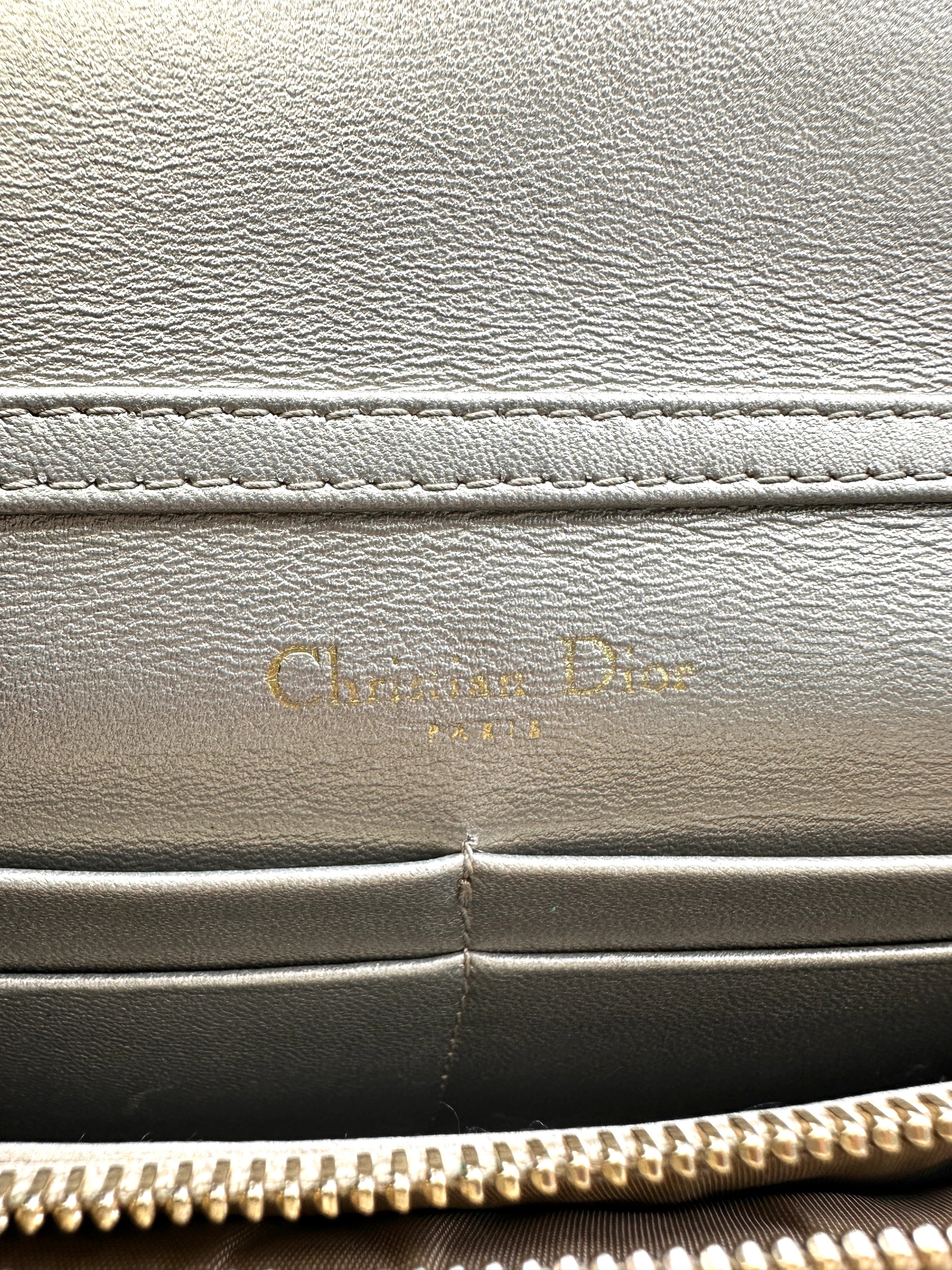 Christian Dior Silver Cannage Leather Wallet On Chain DR720