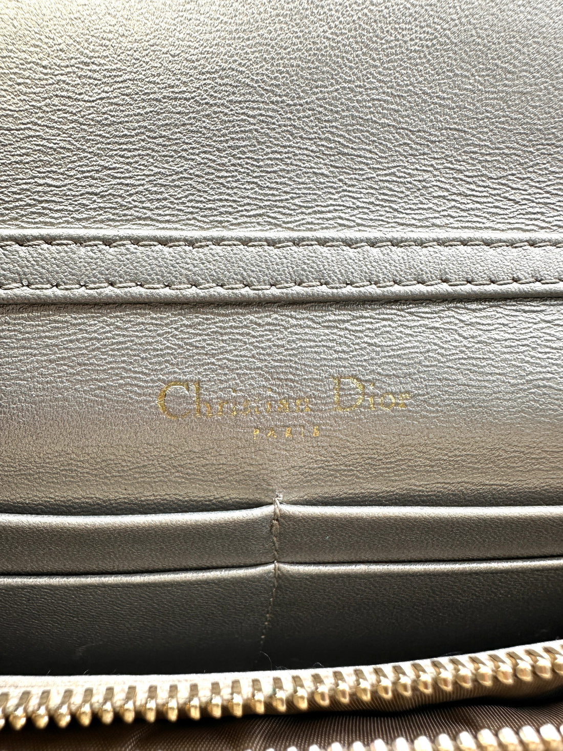 Christian Dior Silver Cannage Leather Wallet On Chain DR720
