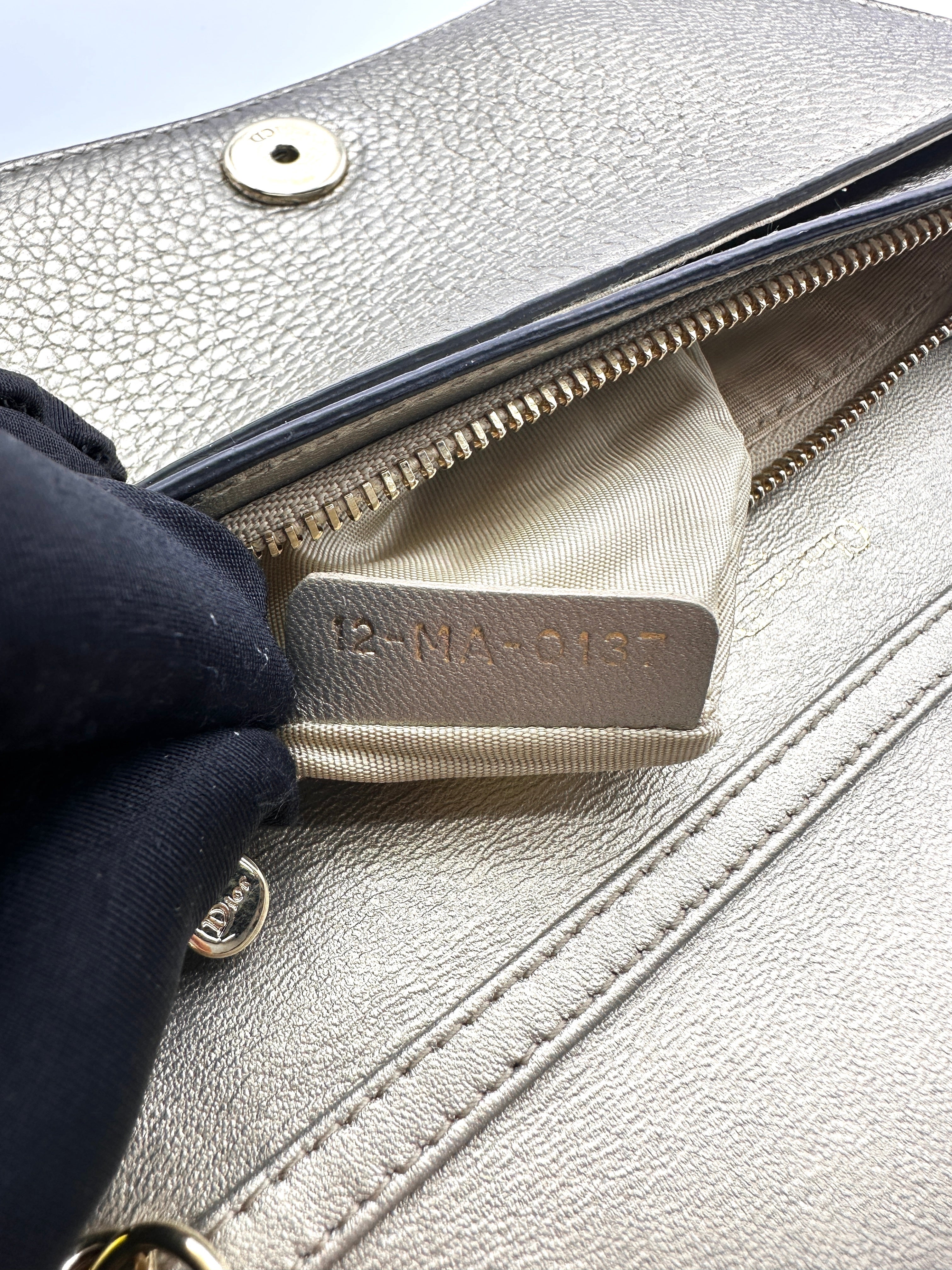 Christian Dior Silver Cannage Leather Wallet On Chain DR720