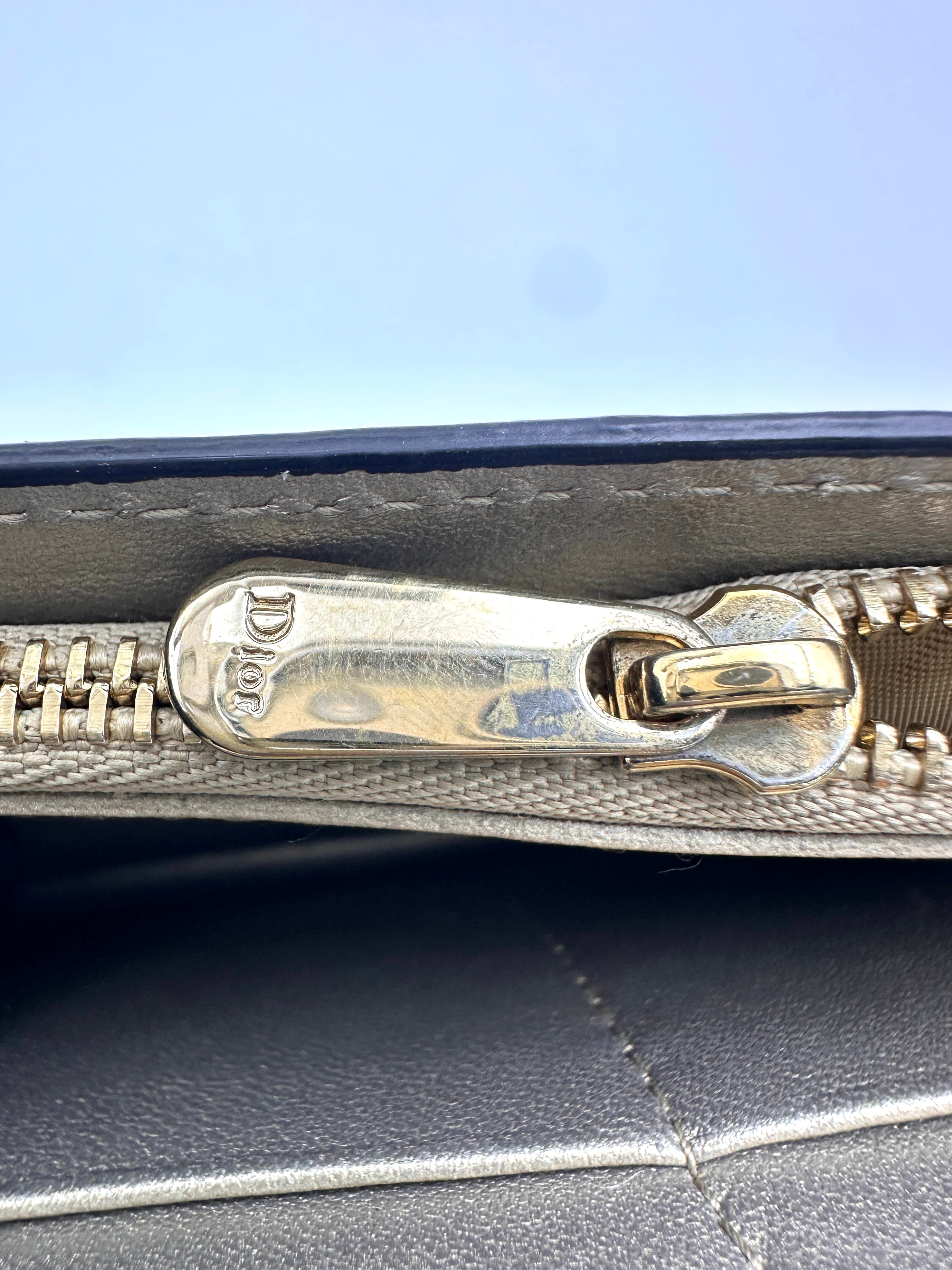 Christian Dior Silver Cannage Leather Wallet On Chain DR720