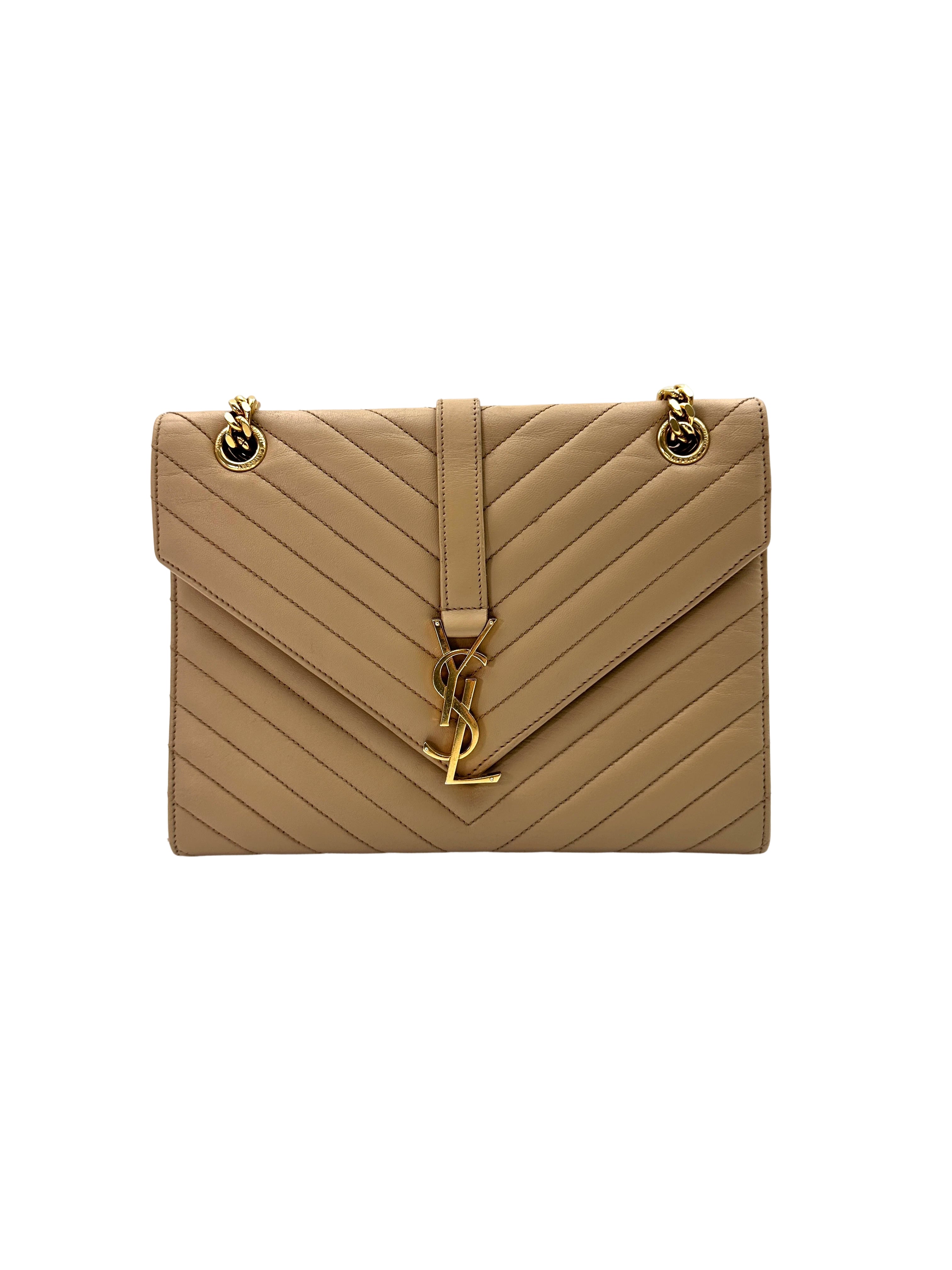 Saint Laurent Envelope Beige Chevron Quilted Leather Shoulder Bag SL199