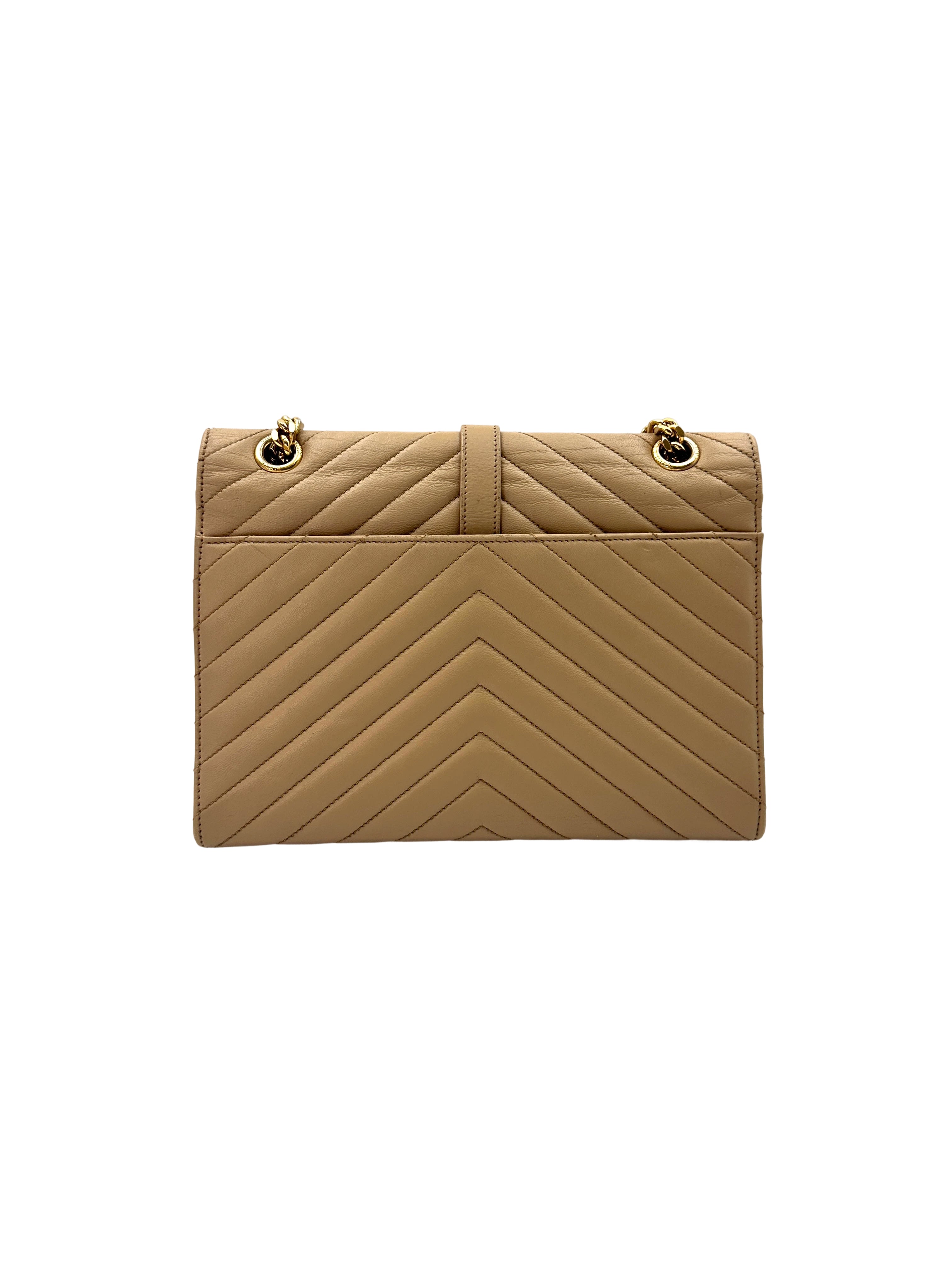 Saint Laurent Envelope Beige Chevron Quilted Leather Shoulder Bag SL199