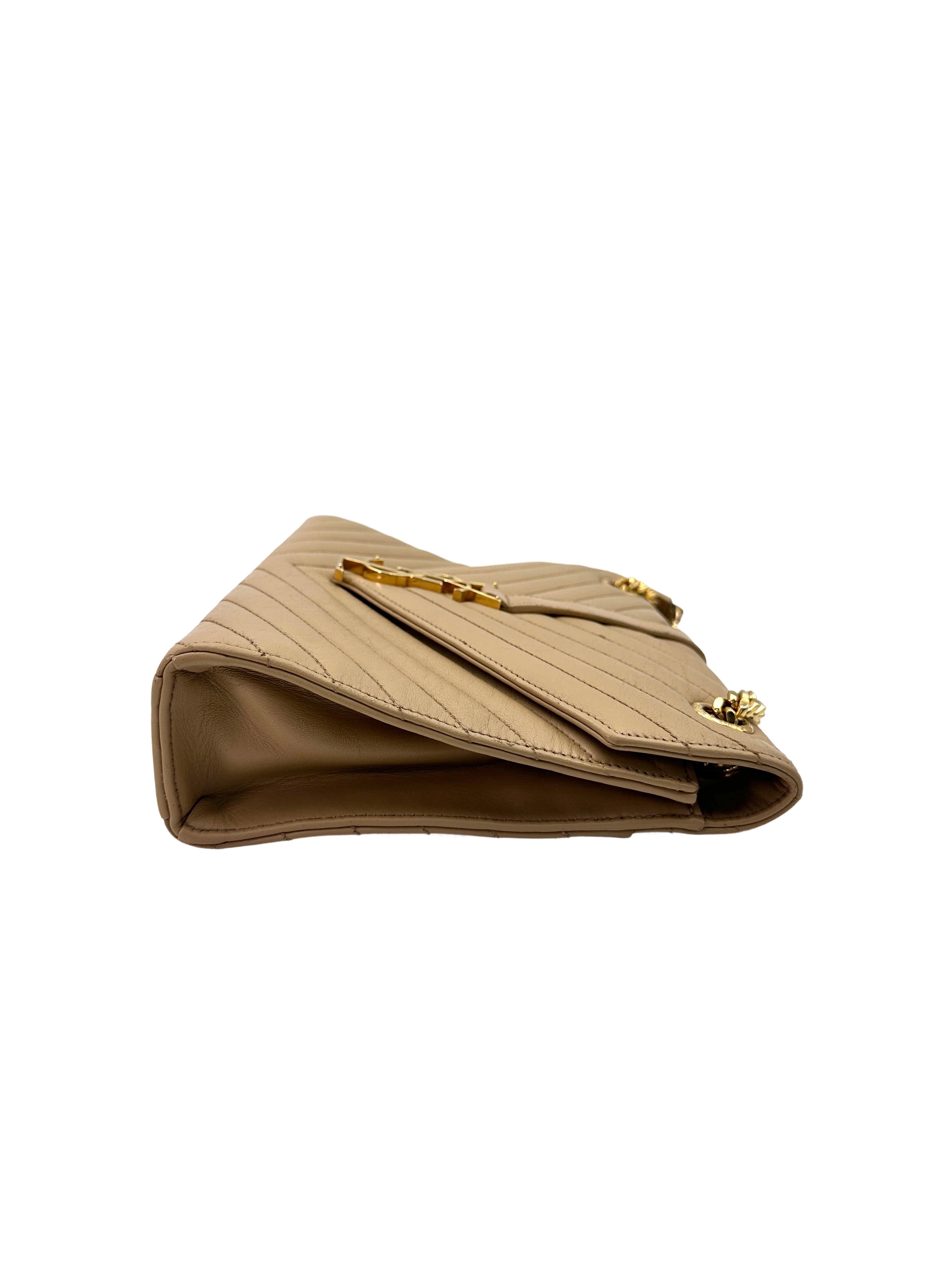 Saint Laurent Envelope Beige Chevron Quilted Leather Shoulder Bag SL199