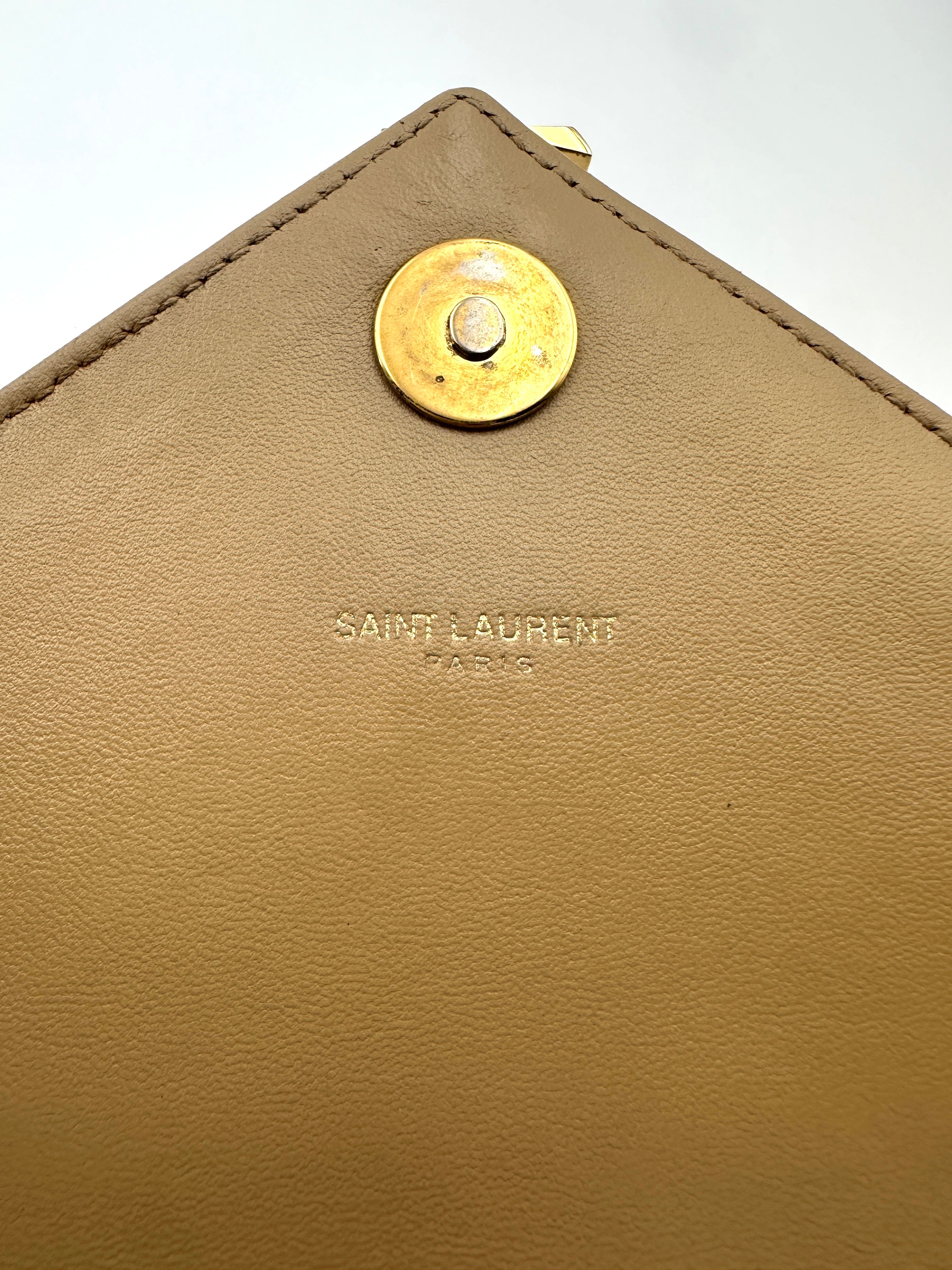 Saint Laurent Envelope Beige Chevron Quilted Leather Shoulder Bag SL199