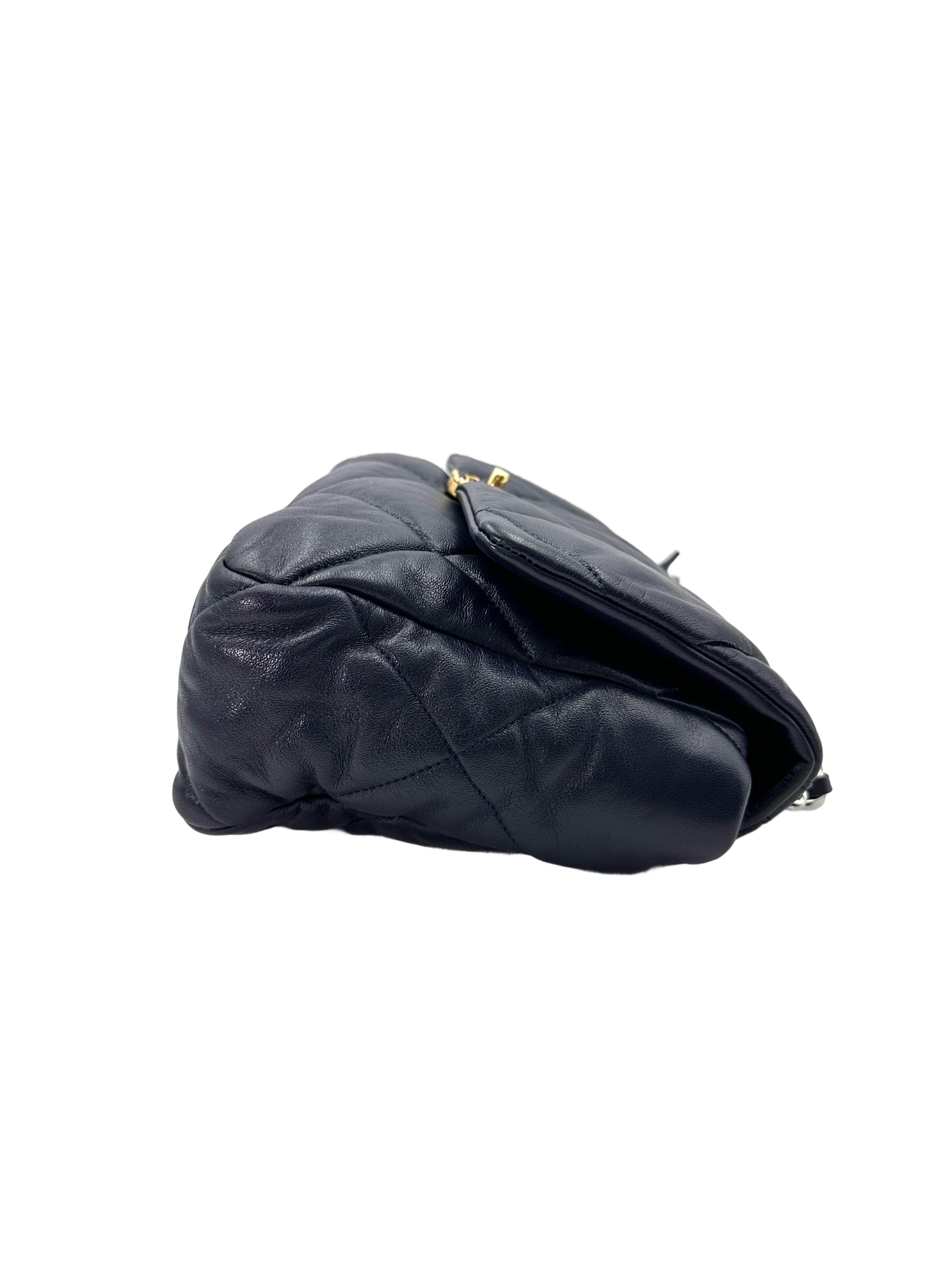 Chanel 19Bag Navy Quilted Leather Medium Size Flap Bag With Gold Hardware(29***10) CC1898