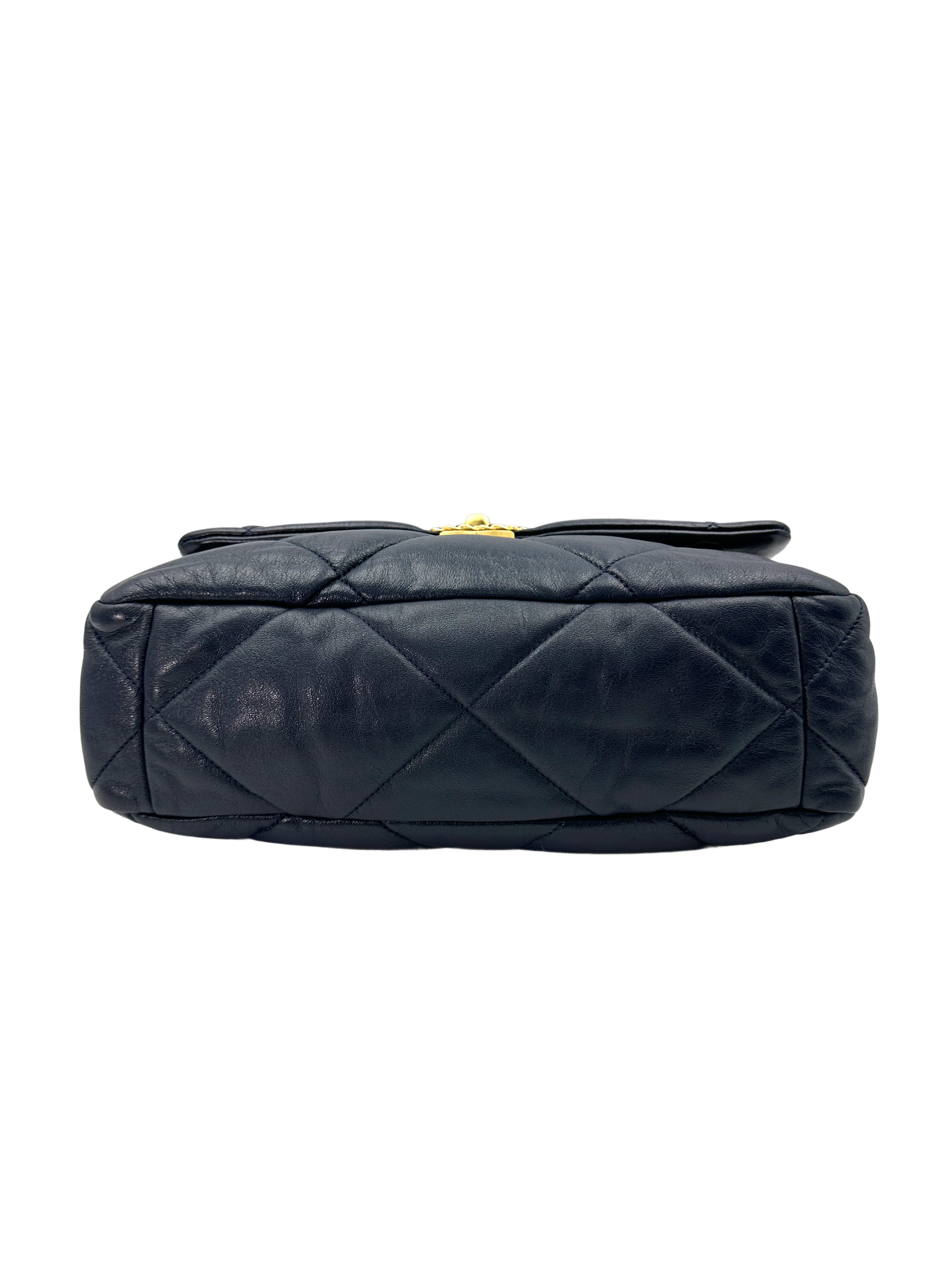 Chanel 19Bag Navy Quilted Leather Medium Size Flap Bag With Gold Hardware(29***10) CC1898