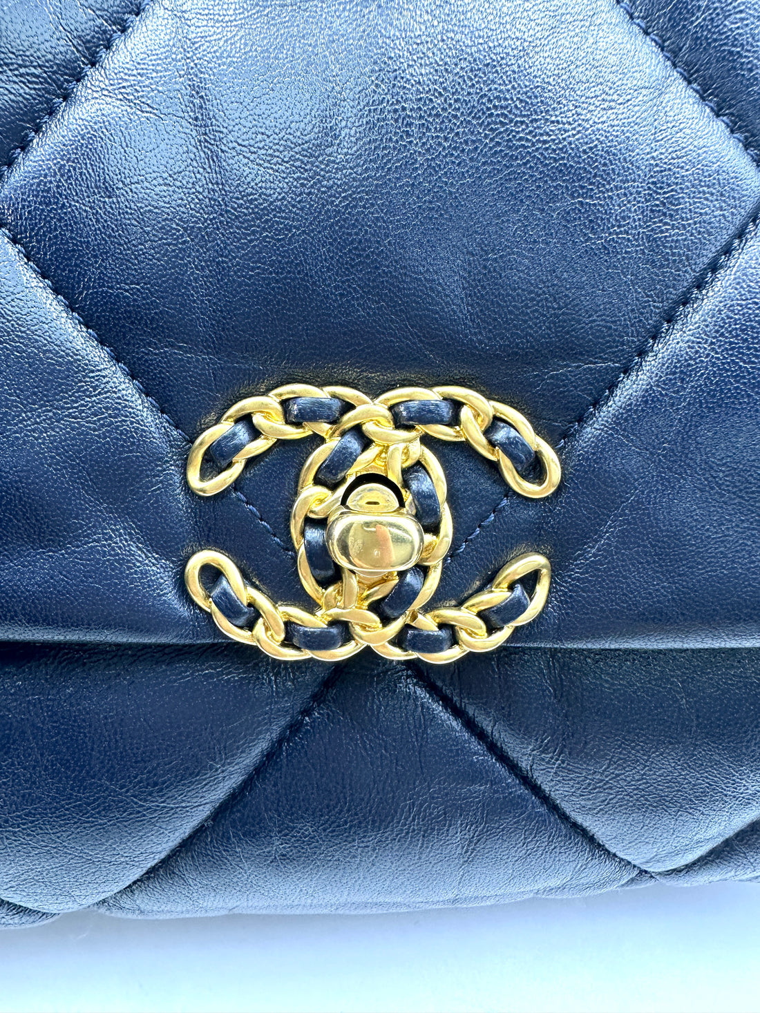 Chanel 19Bag Navy Quilted Leather Medium Size Flap Bag With Gold Hardware(29***10) CC1898