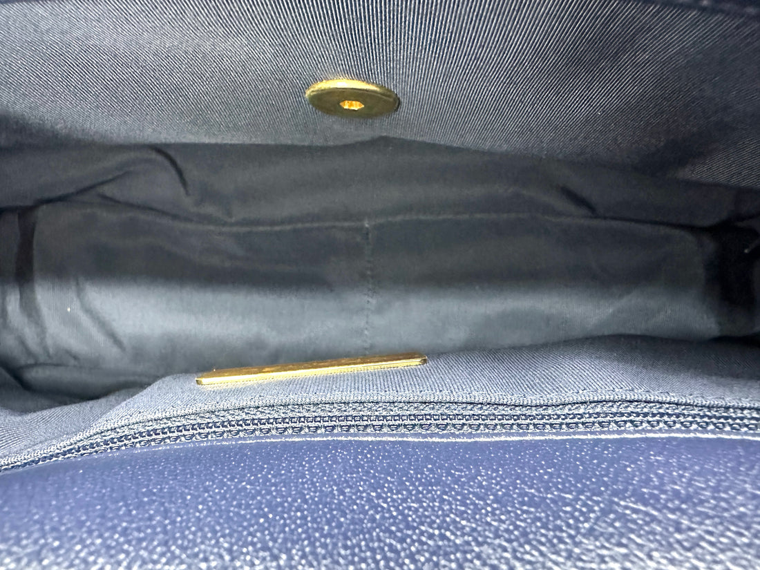 Chanel 19Bag Navy Quilted Leather Medium Size Flap Bag With Gold Hardware(29***10) CC1898
