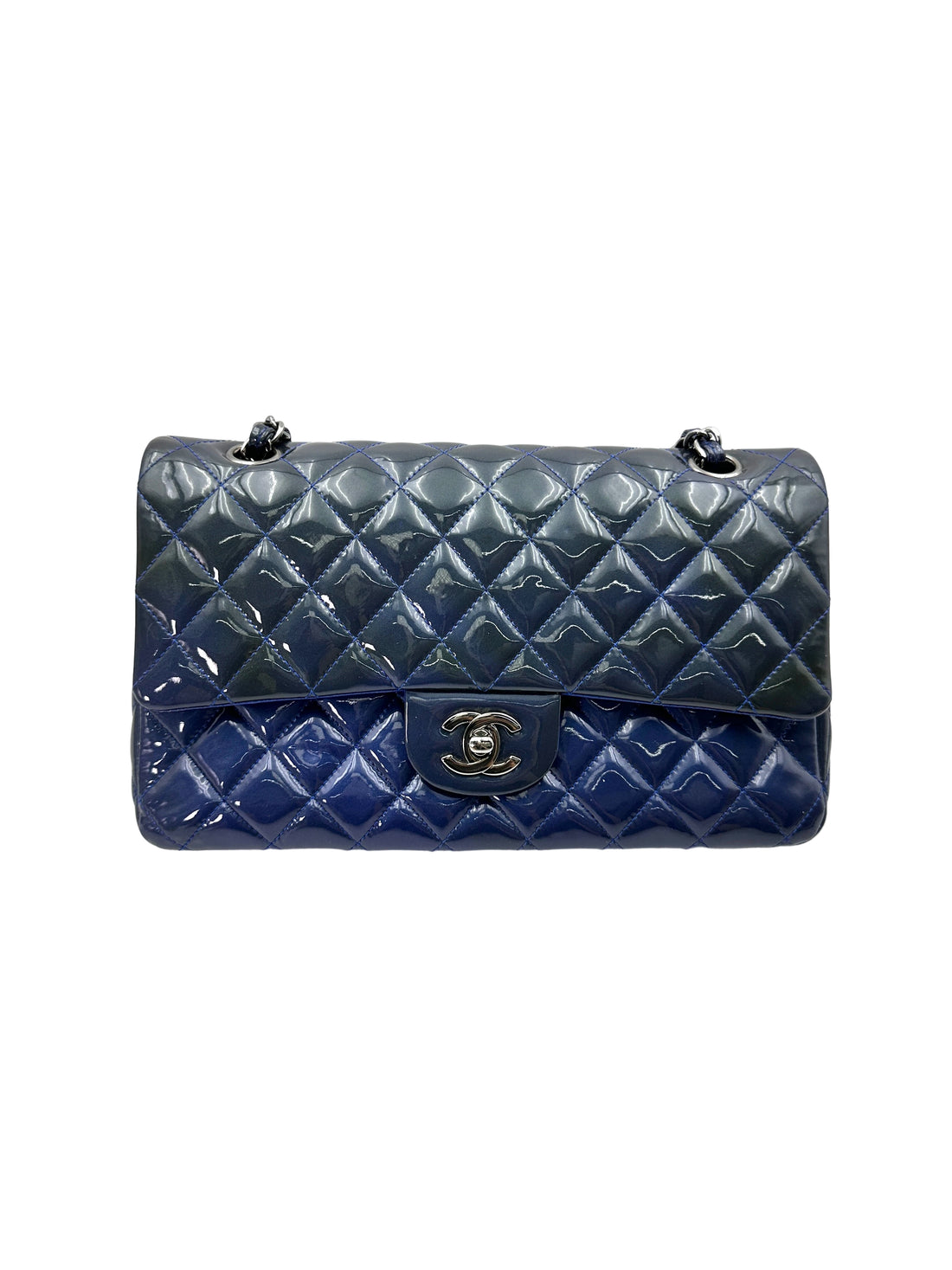 Chanel Classic Flap Blue Quilted Patent Leather Jumbo Flap Bag With Silver Buckle(17***53) CC1902