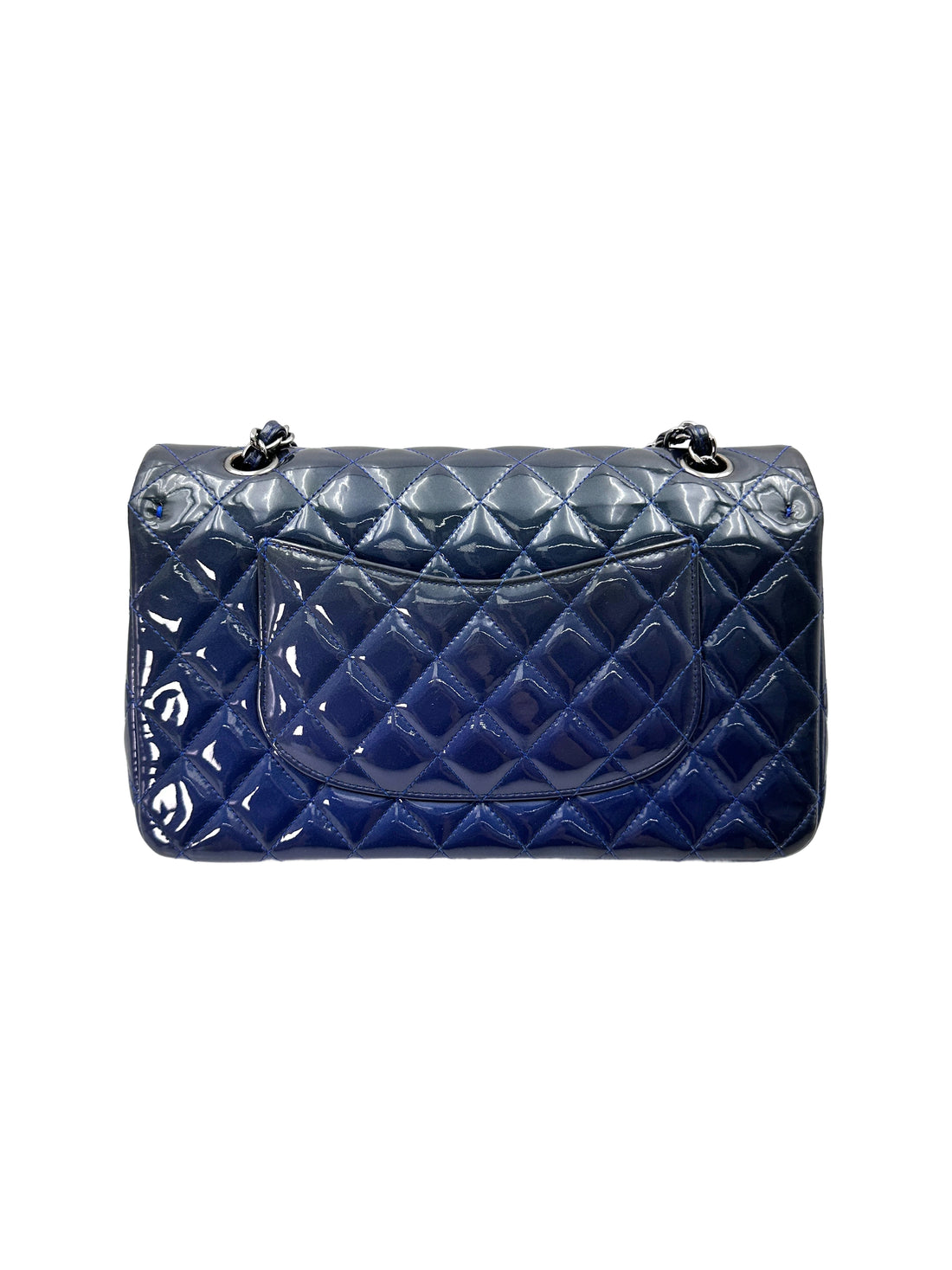 Chanel Classic Flap Blue Quilted Patent Leather Jumbo Flap Bag With Silver Buckle(17***53) CC1902