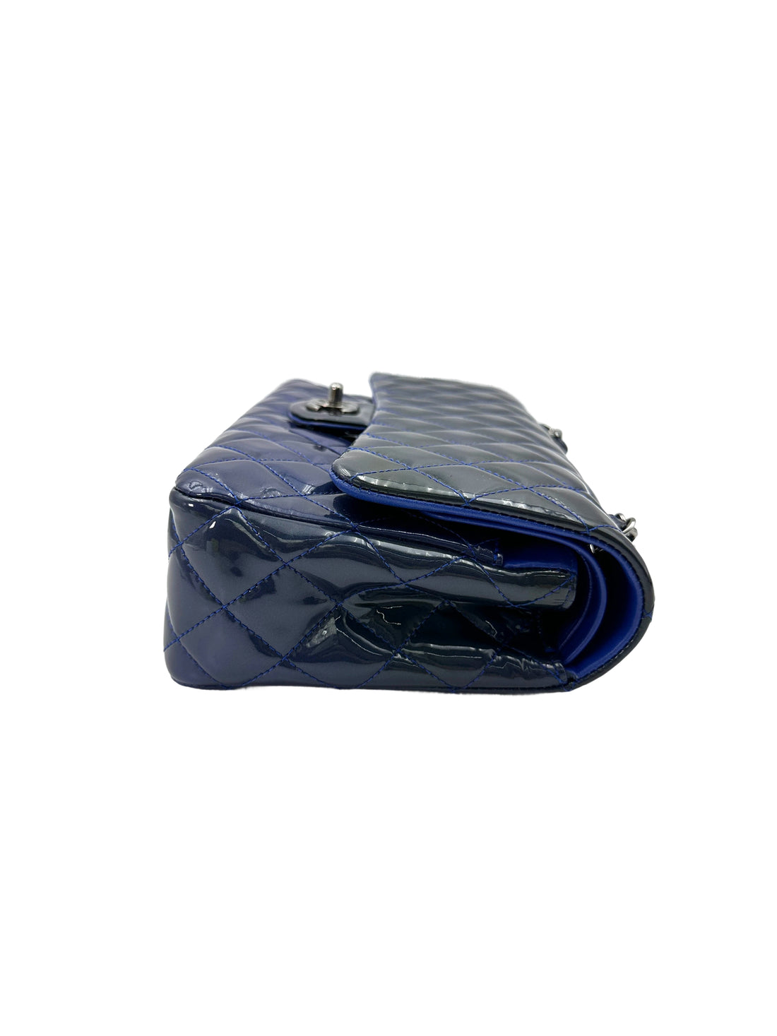 Chanel Classic Flap Blue Quilted Patent Leather Jumbo Flap Bag With Silver Buckle(17***53) CC1902