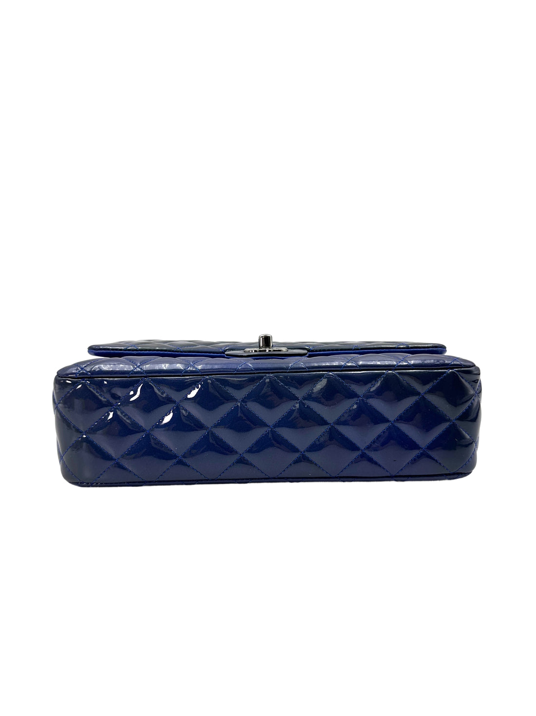 Chanel Classic Flap Blue Quilted Patent Leather Jumbo Flap Bag With Silver Buckle(17***53) CC1902