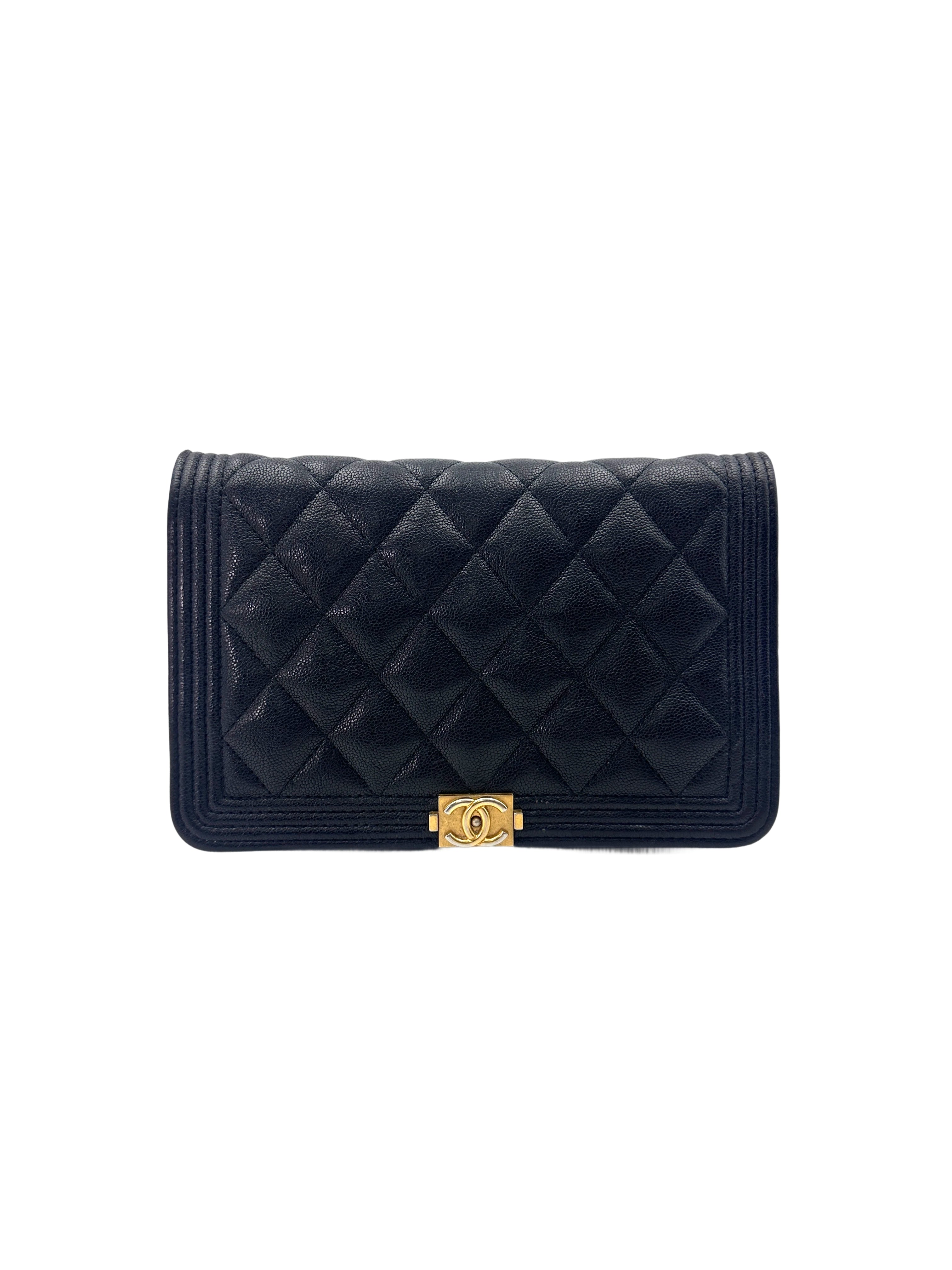Chanel LeBoy Black Quilted Leather Wallet On Chain With Gold Buckle(26***56) IRIS214