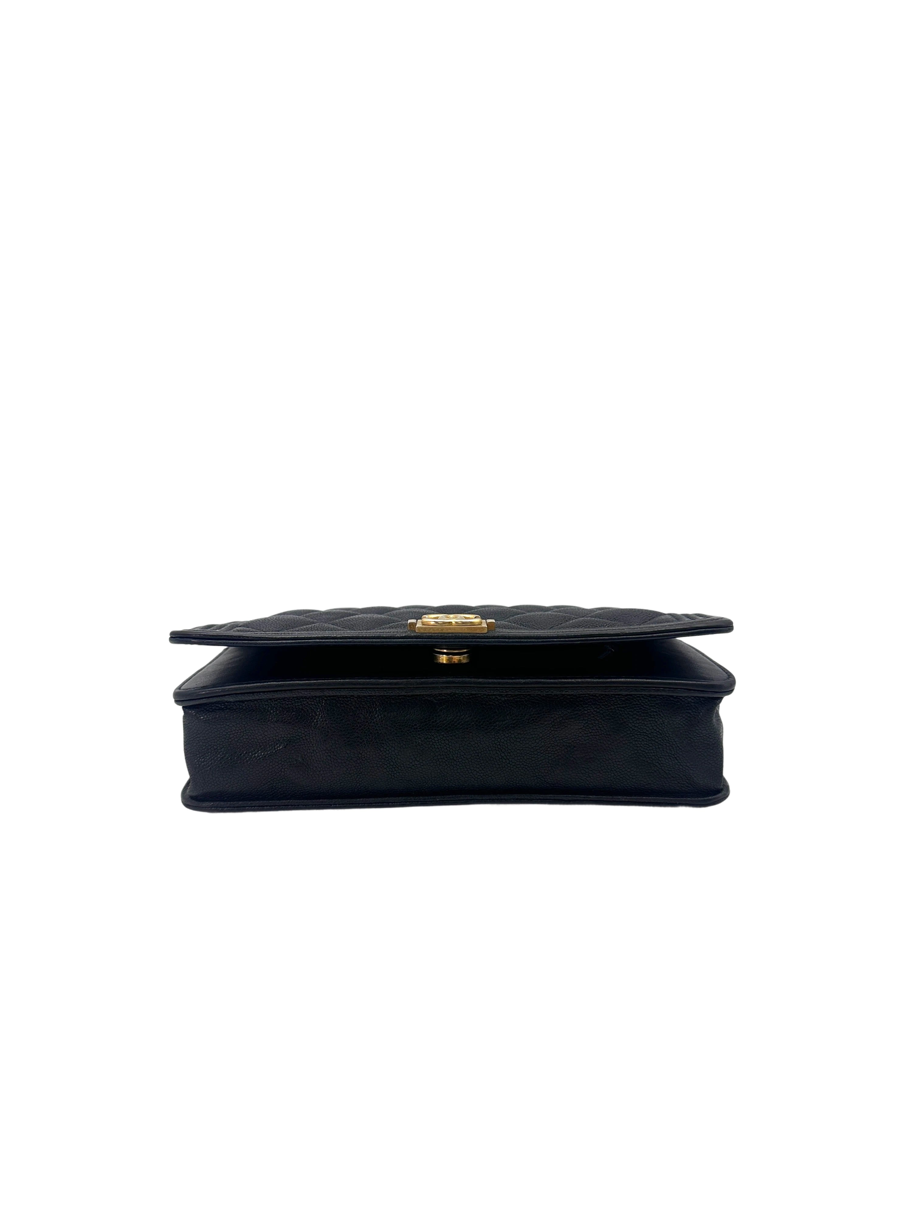 Chanel LeBoy Black Quilted Leather Wallet On Chain With Gold Buckle(26***56) IRIS214