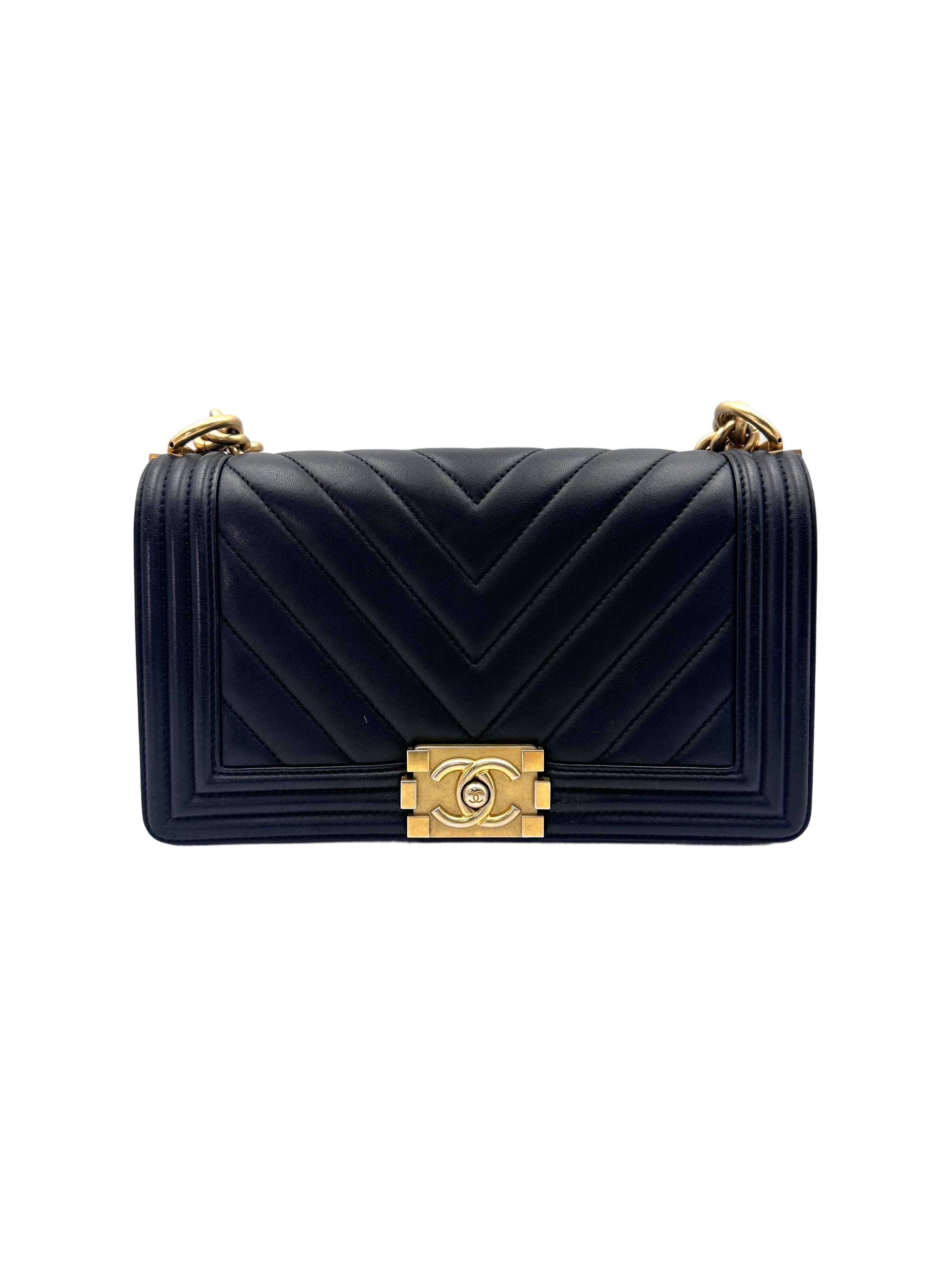 Chanel LeBoy Black Chevron Quilted Leather Medium Size Flap Bag With Gold Buckle(24***20) CC1903