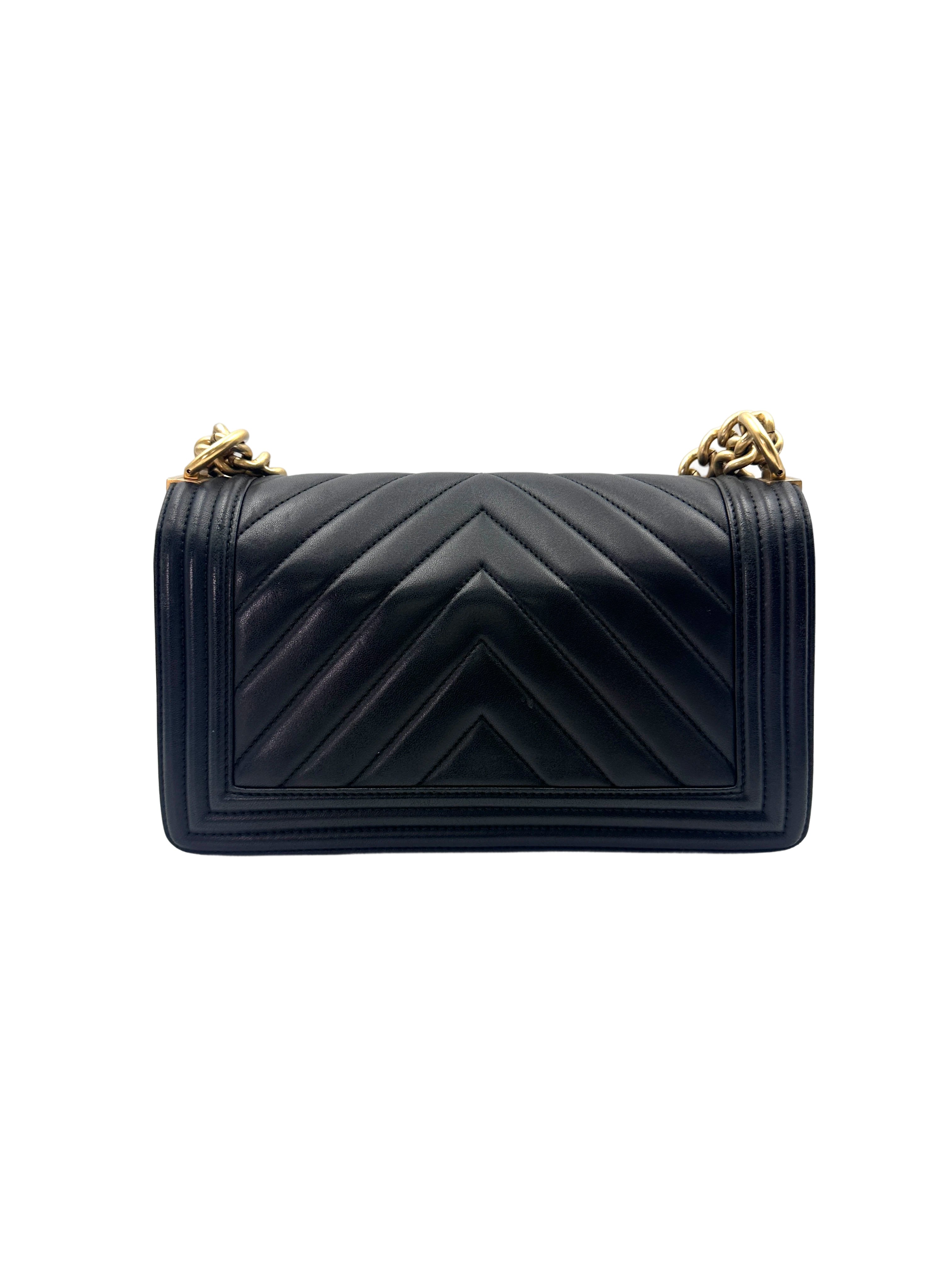 Chanel LeBoy Black Chevron Quilted Leather Medium Size Flap Bag With Gold Buckle(24***20) CC1903