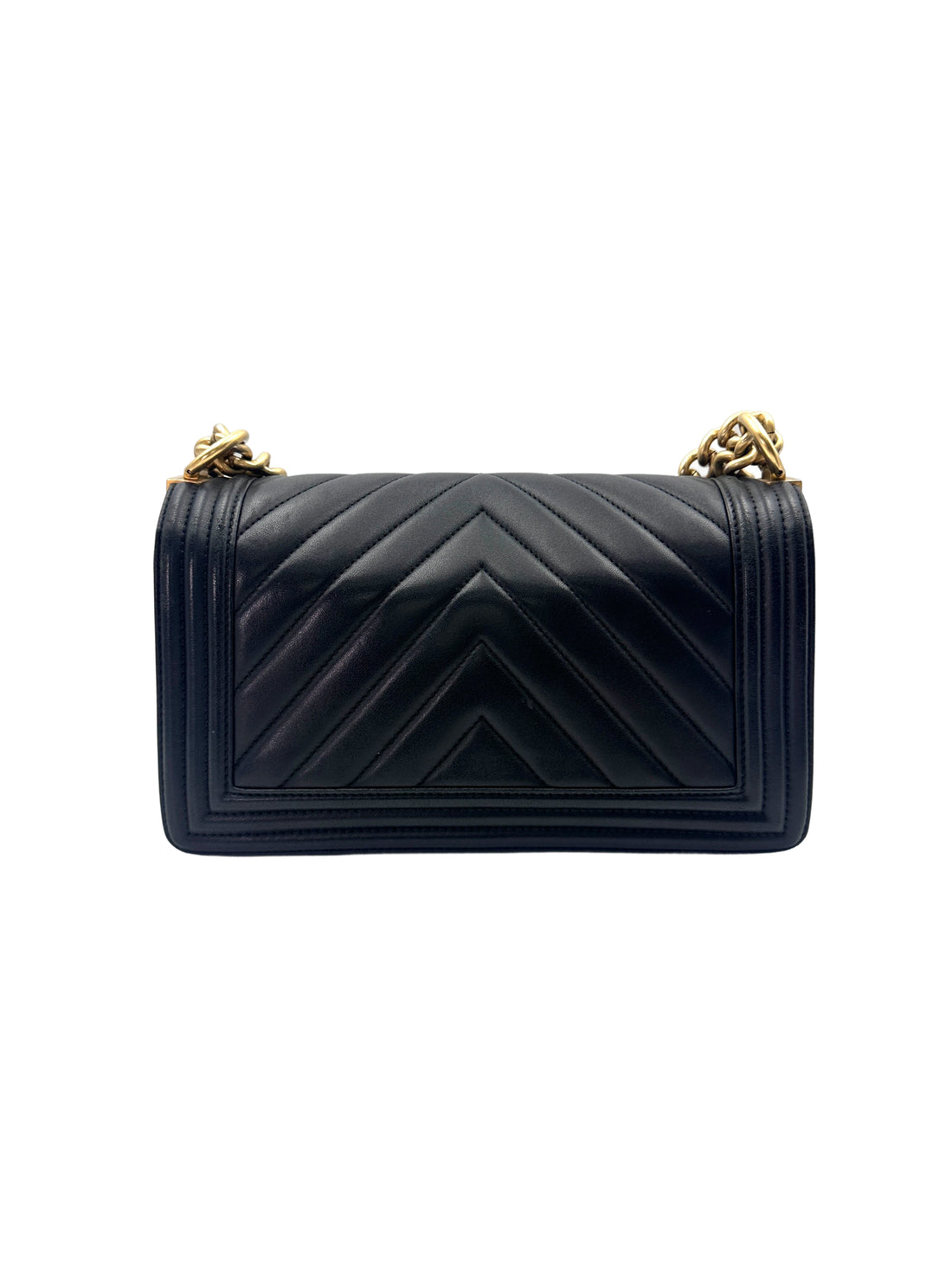 Chanel LeBoy Black Chevron Quilted Leather Medium Size Flap Bag With Gold Buckle(24***20) CC1903
