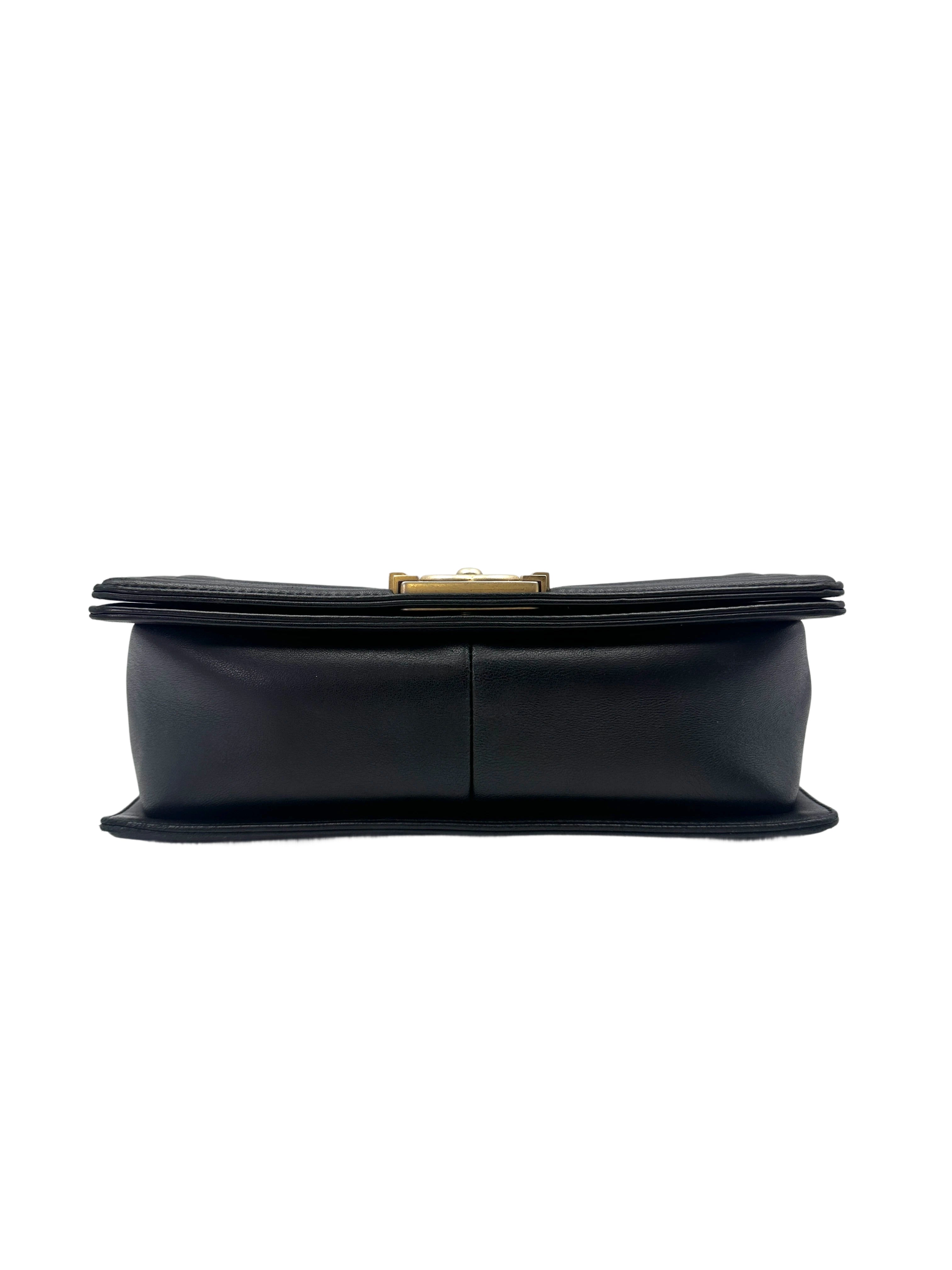Chanel LeBoy Black Chevron Quilted Leather Medium Size Flap Bag With Gold Buckle(24***20) CC1903