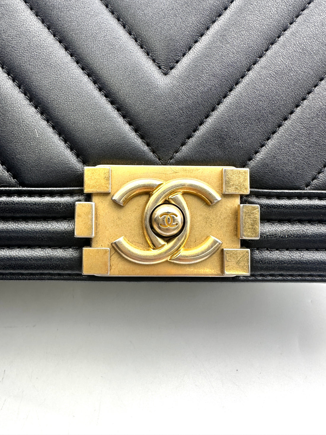 Chanel LeBoy Black Chevron Quilted Leather Medium Size Flap Bag With Gold Buckle(24***20) CC1903