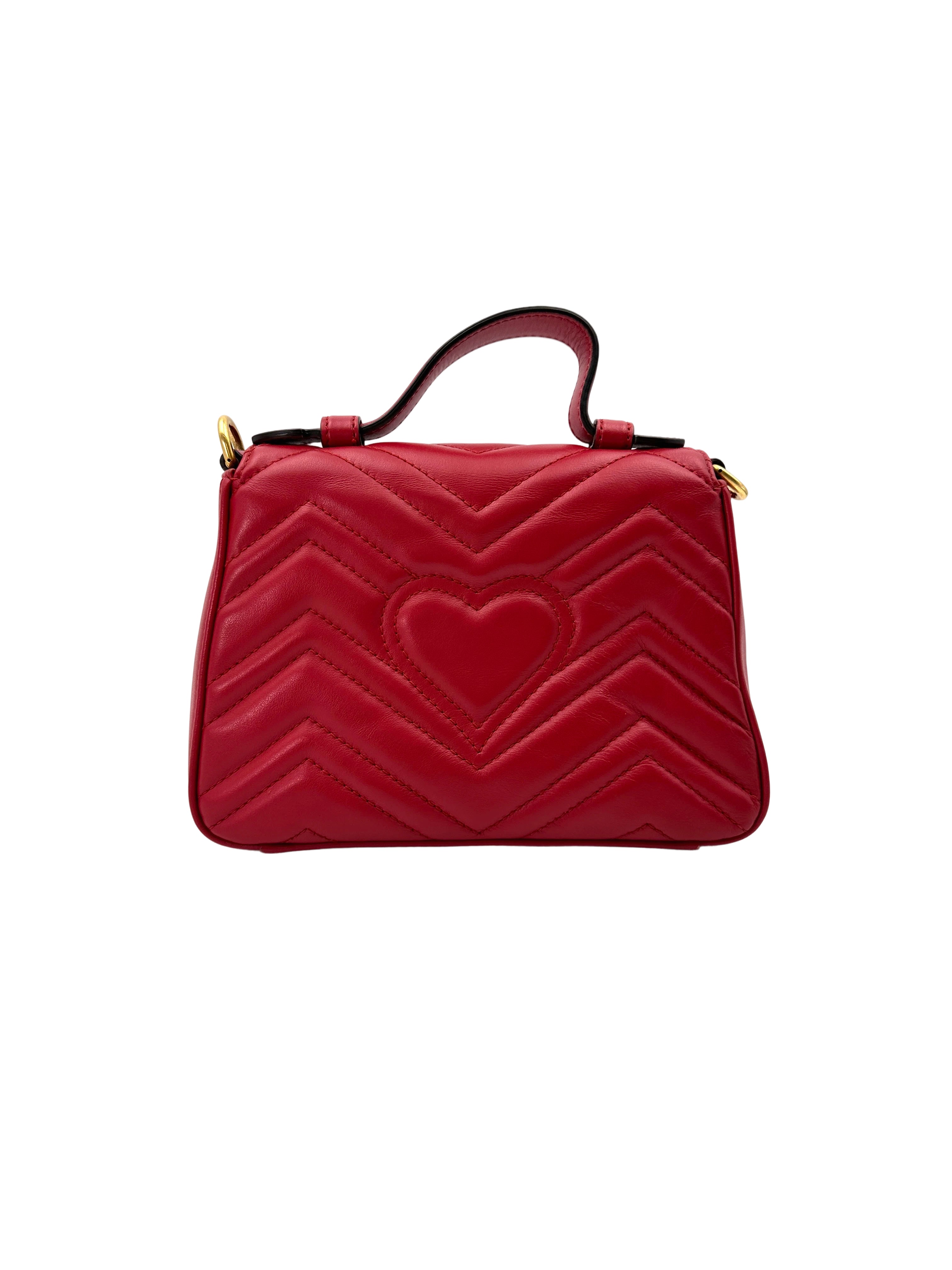 Gucci GG Marmont Red Matelasse Leather Top Handle Flap Bag GG927
