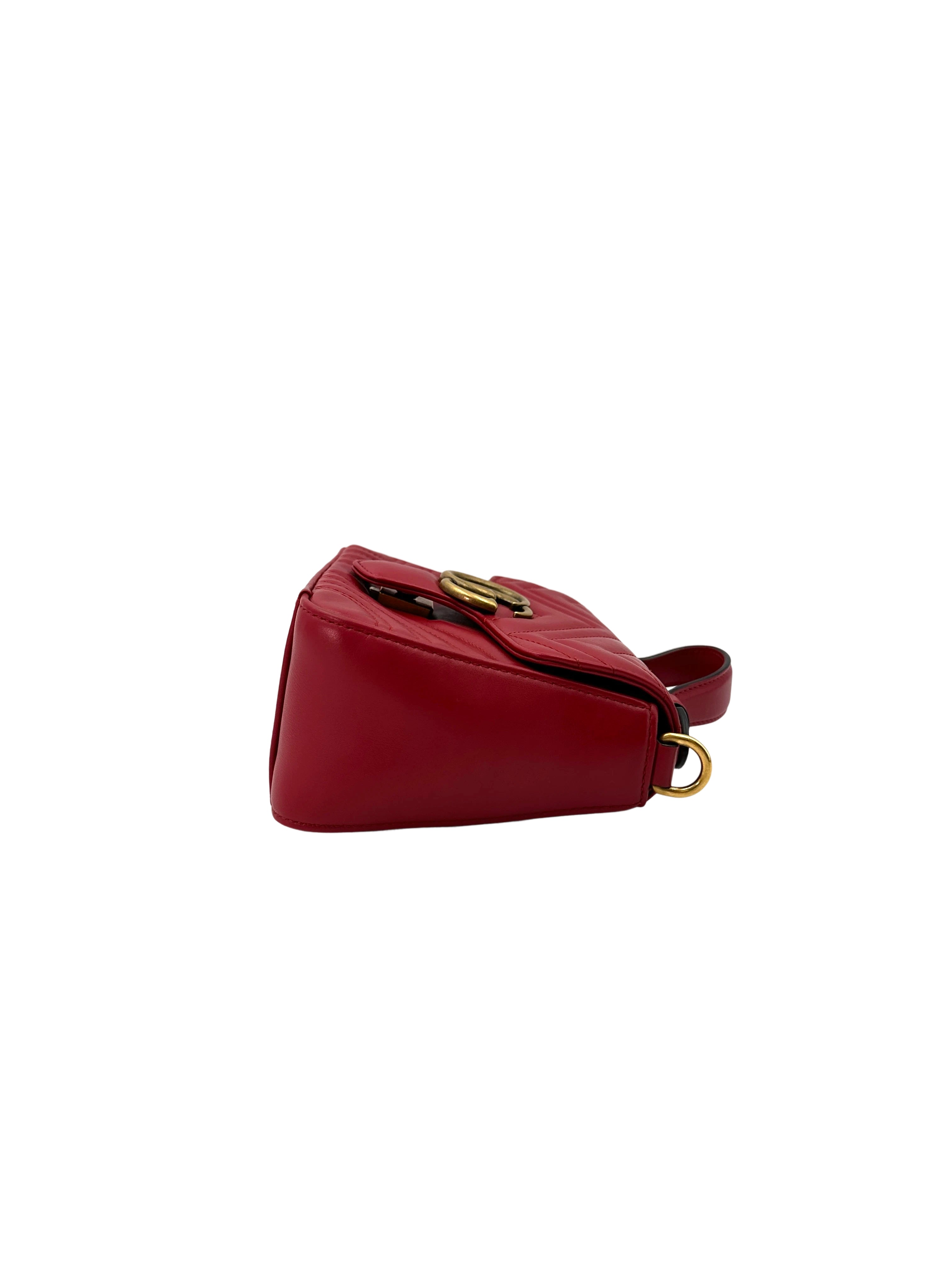 Gucci GG Marmont Red Matelasse Leather Top Handle Flap Bag GG927