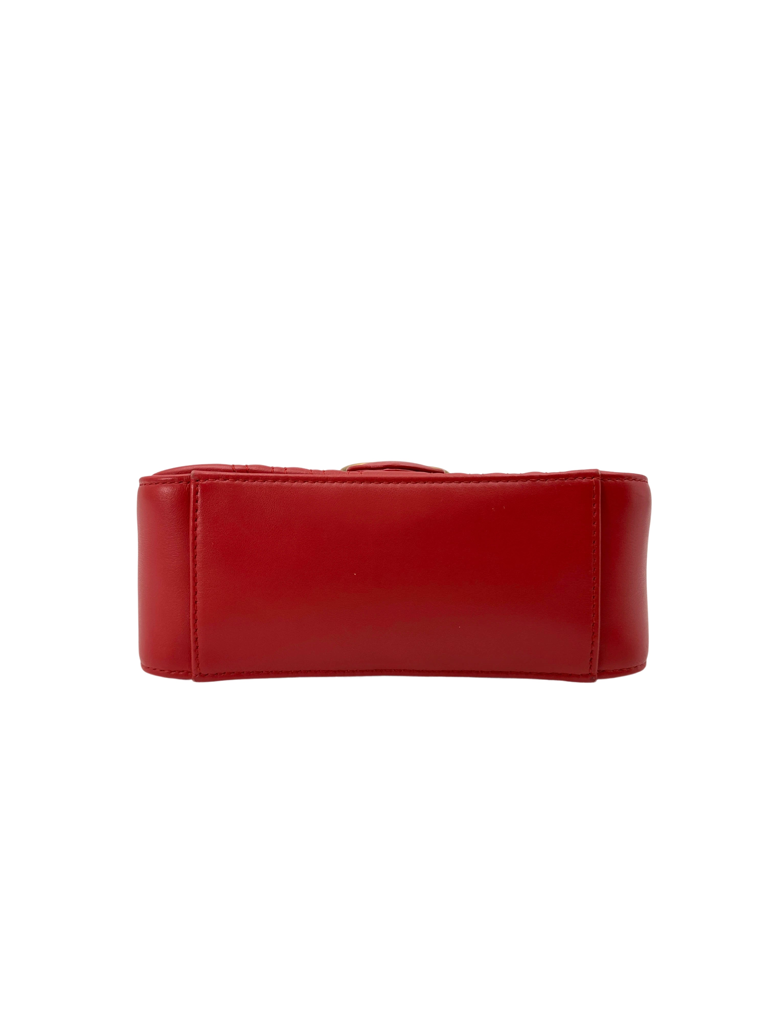 Gucci GG Marmont Red Matelasse Leather Top Handle Flap Bag GG927