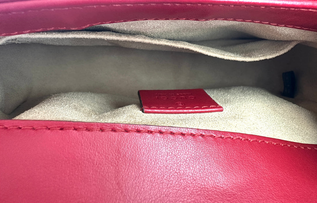 Gucci GG Marmont Red Matelasse Leather Top Handle Flap Bag GG927