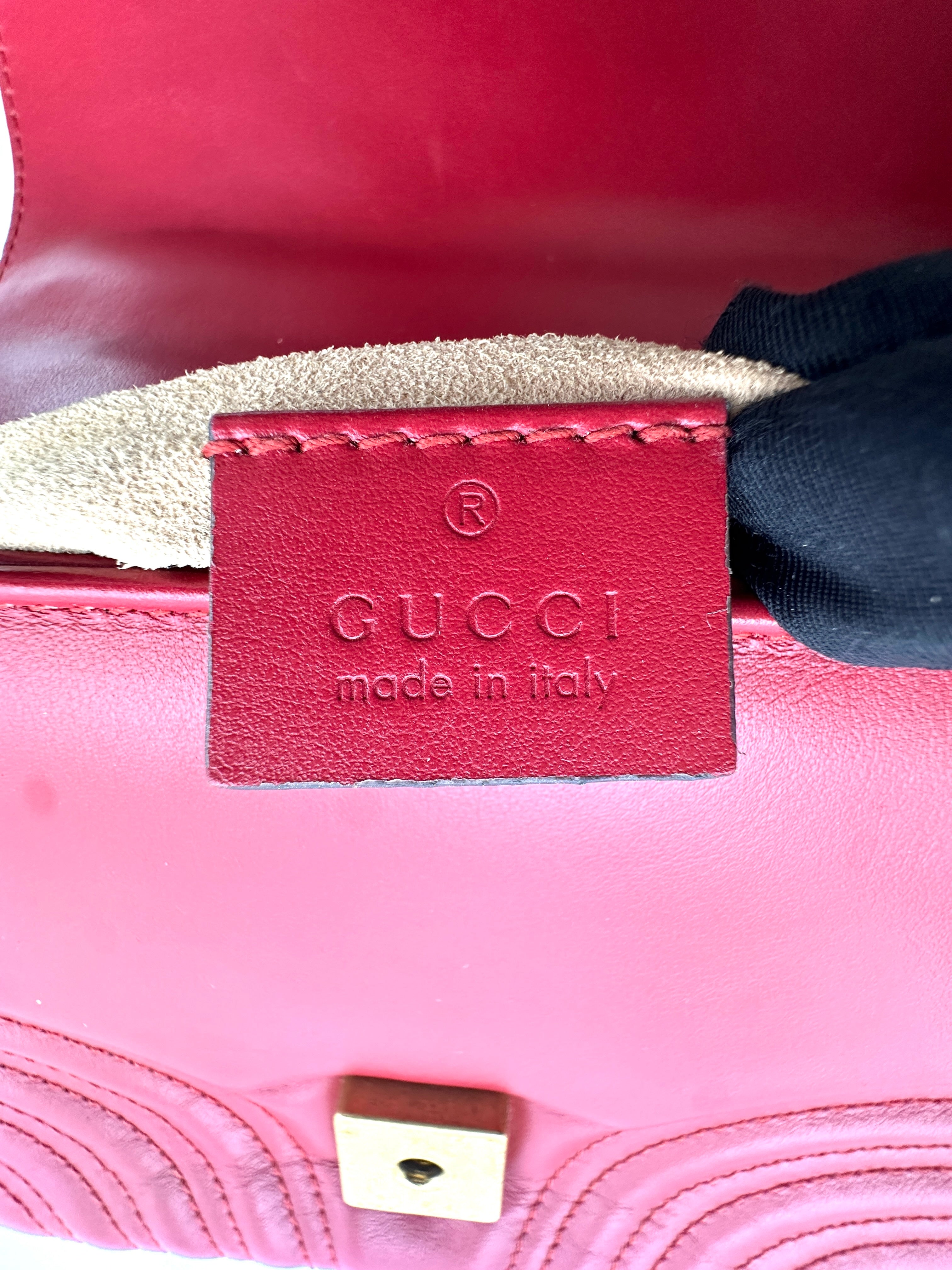 Gucci GG Marmont Red Matelasse Leather Top Handle Flap Bag GG927