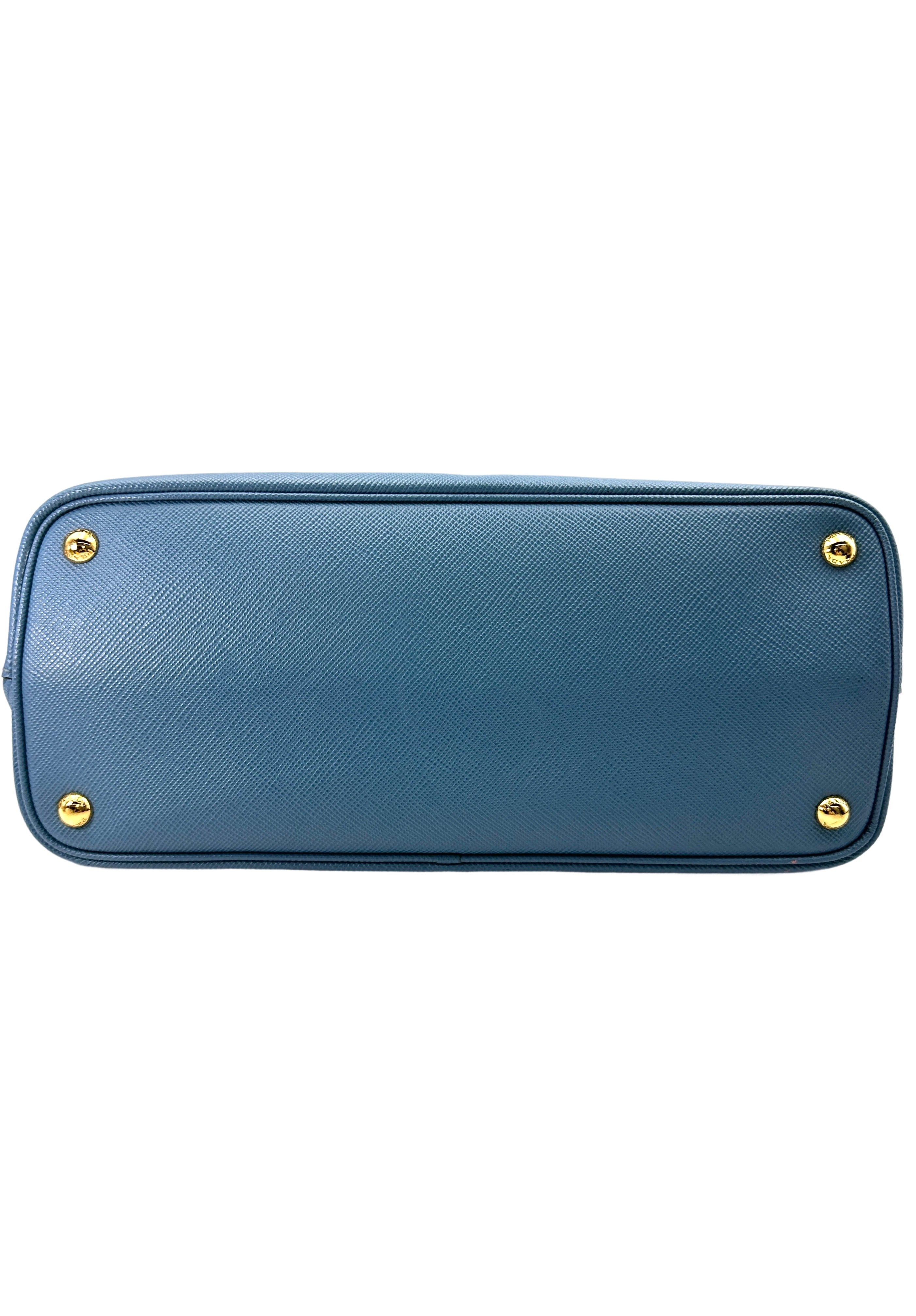 Prada Double Blue Saffiano Cuir Leather Handle Bag PR311
