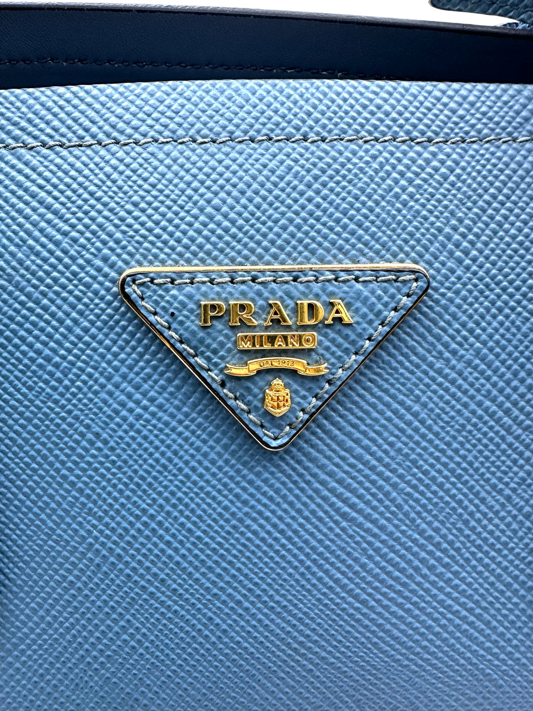 Prada Double Blue Saffiano Cuir Leather Handle Bag PR311