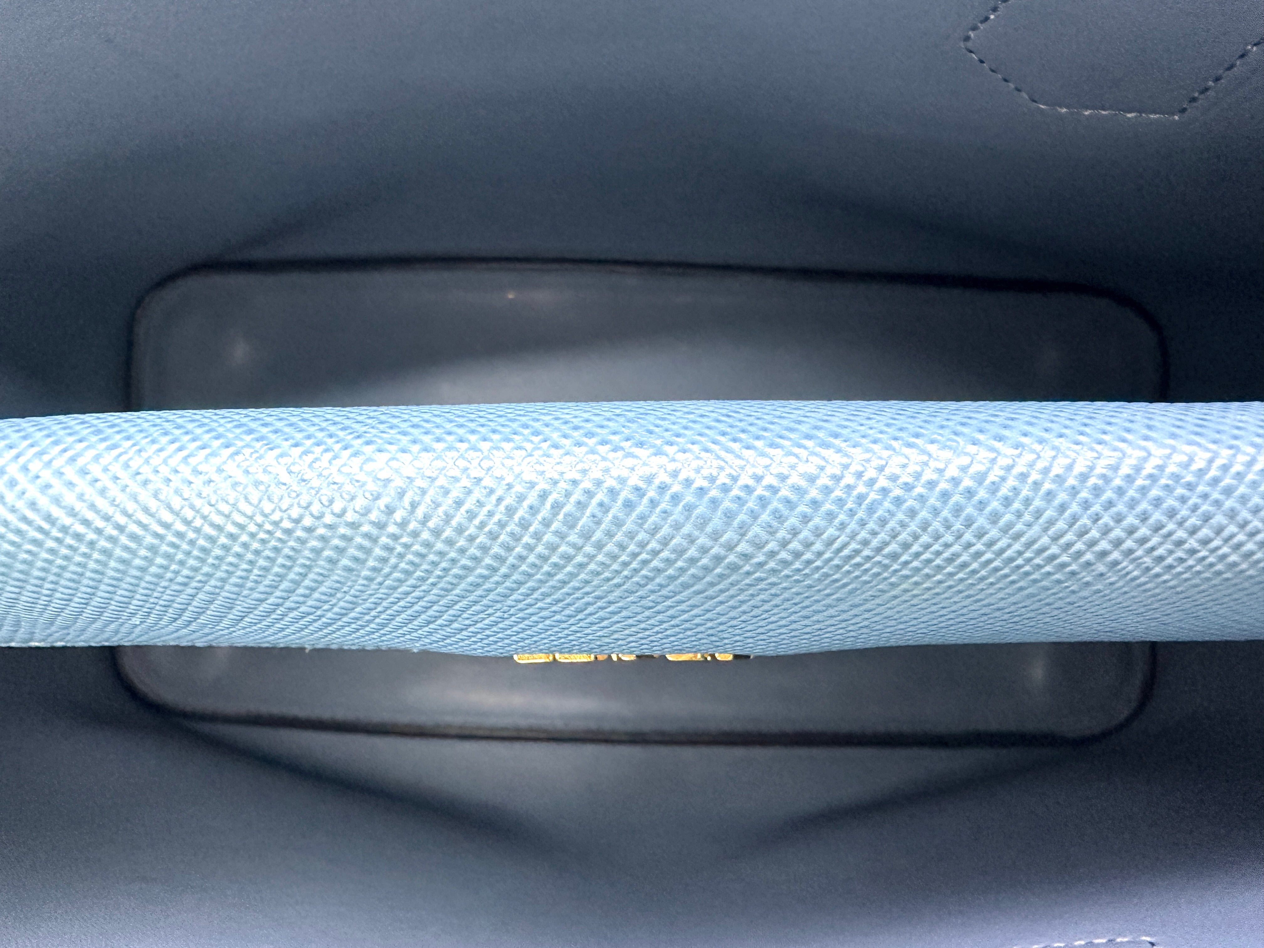 Prada Double Blue Saffiano Cuir Leather Handle Bag PR311