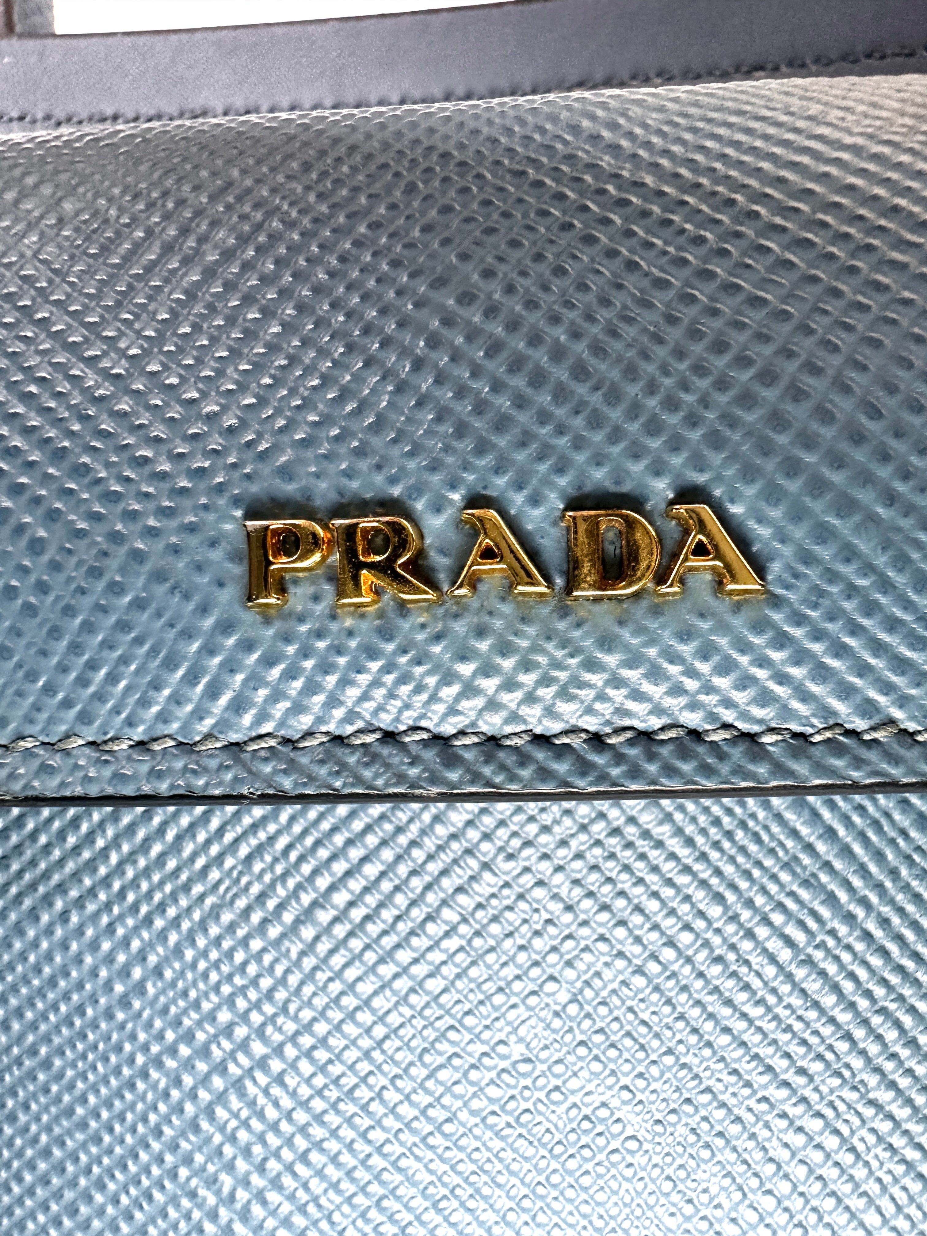 Prada Double Blue Saffiano Cuir Leather Handle Bag PR311