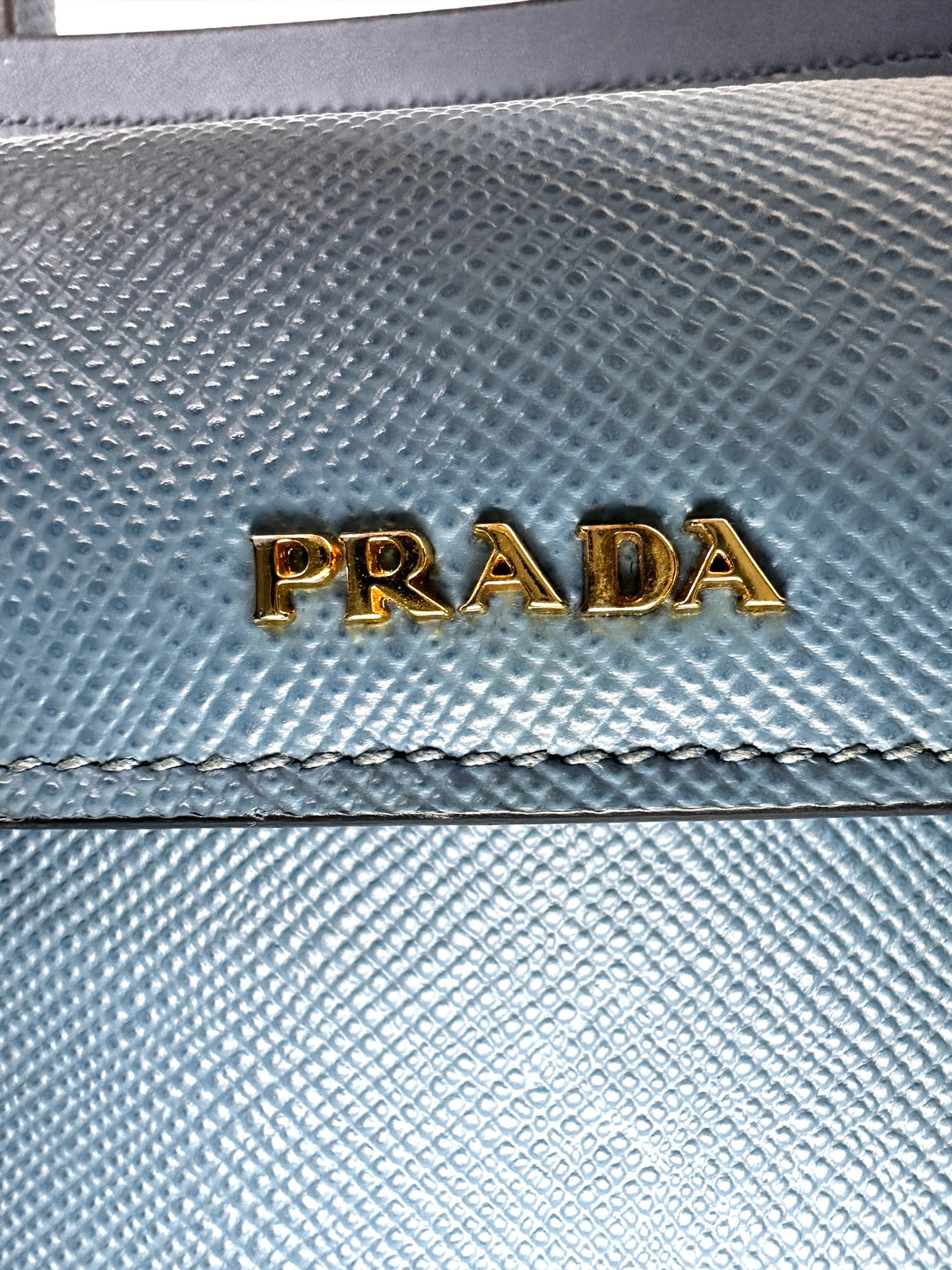 Prada Double Blue Saffiano Cuir Leather Handle Bag PR311