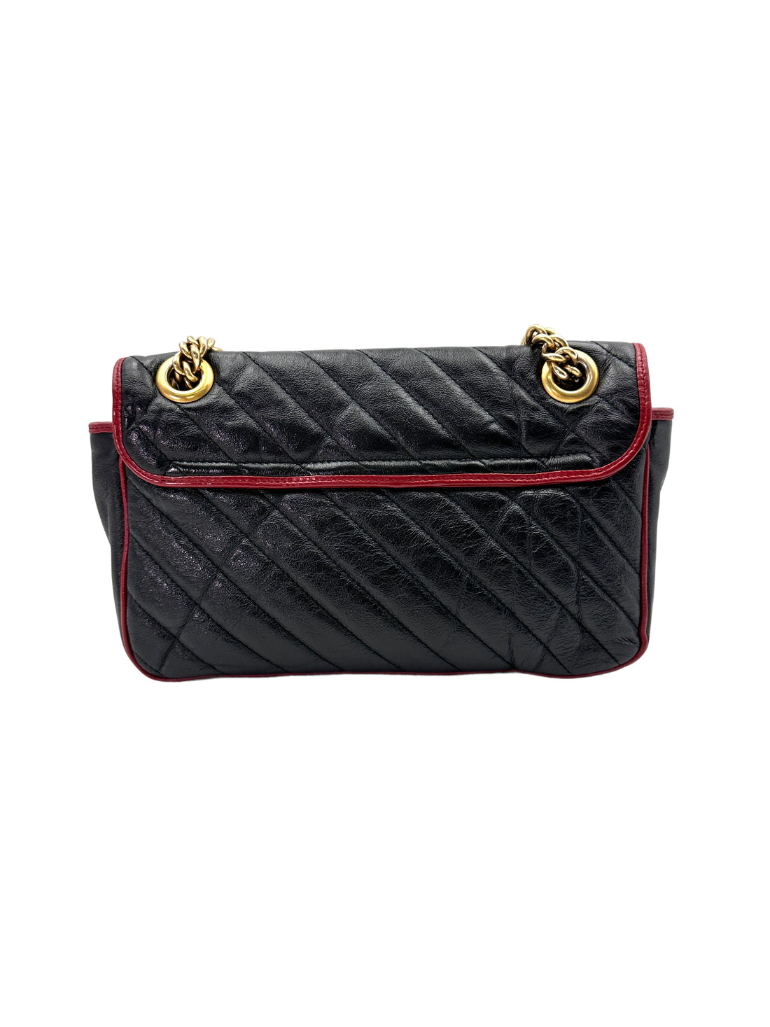 Gucci GG Marmont Black Leather Flap Bag With Red Trim GG930