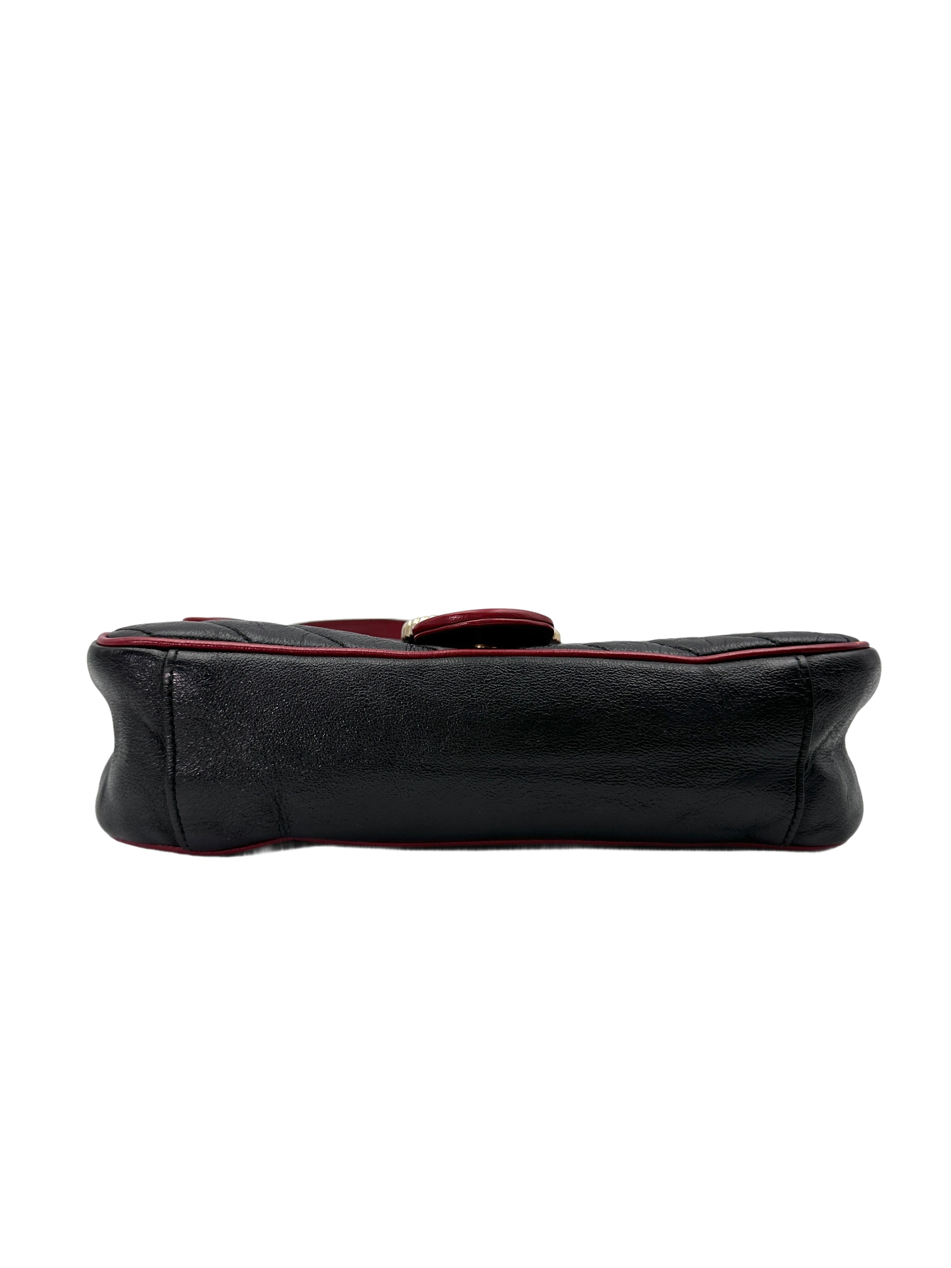 Gucci GG Marmont Black Leather Flap Bag With Red Trim GG930
