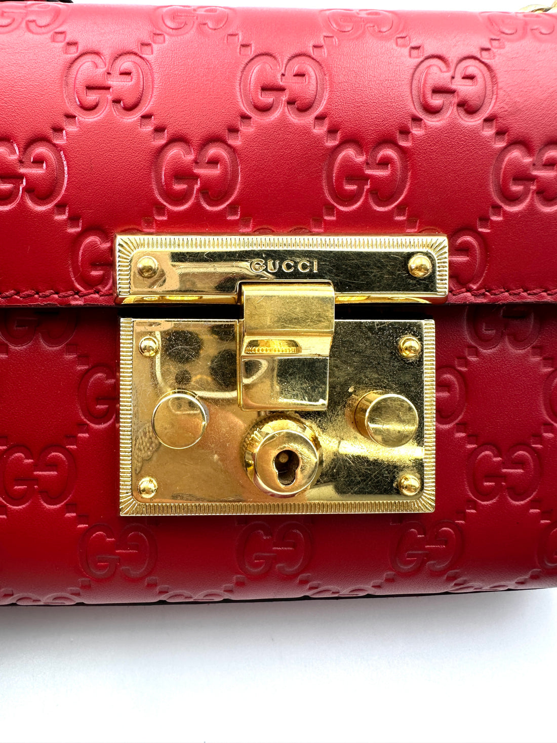 Gucci Padlock Red Guccissima Leather Shoulder Bag GG931