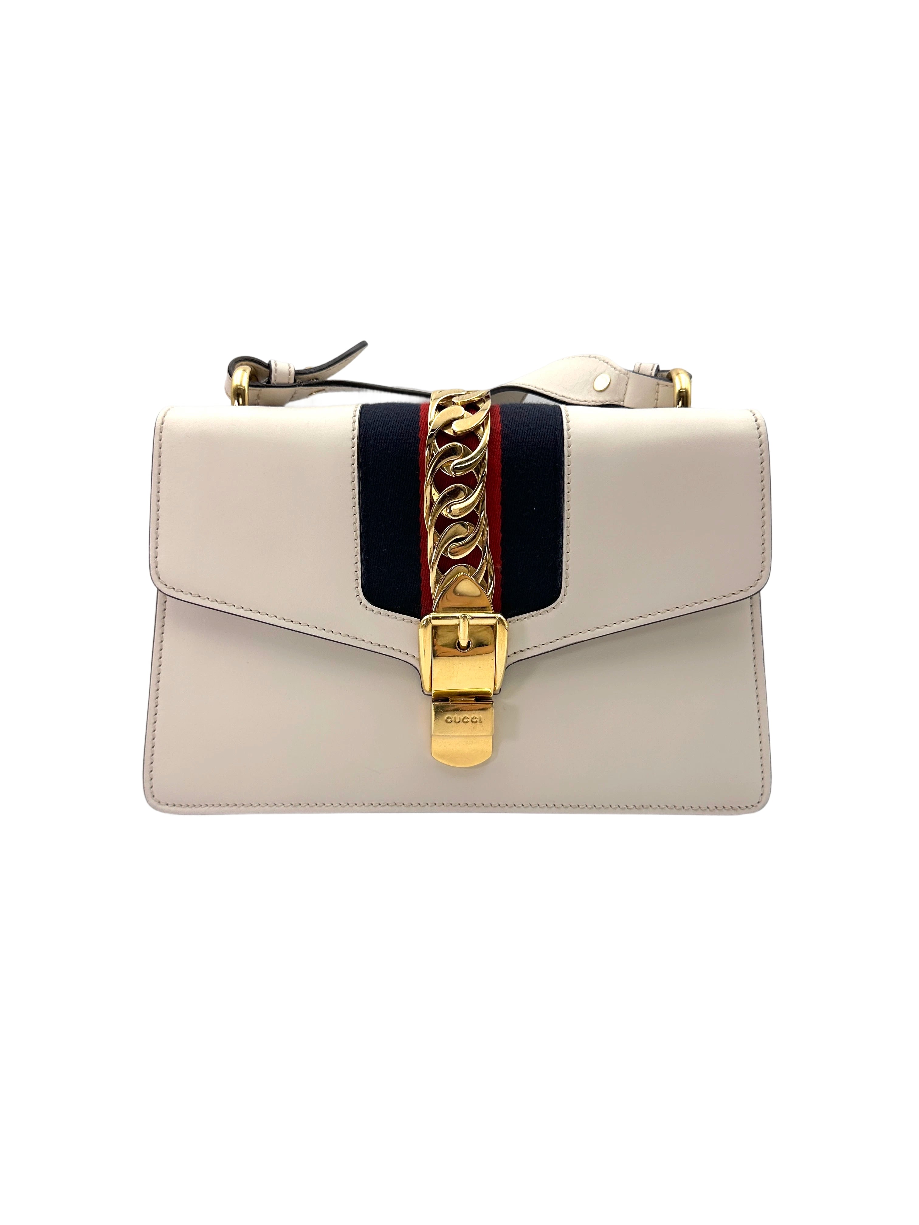 Gucci Sylvie White Leather Medium Size Shoulder Bag GG941