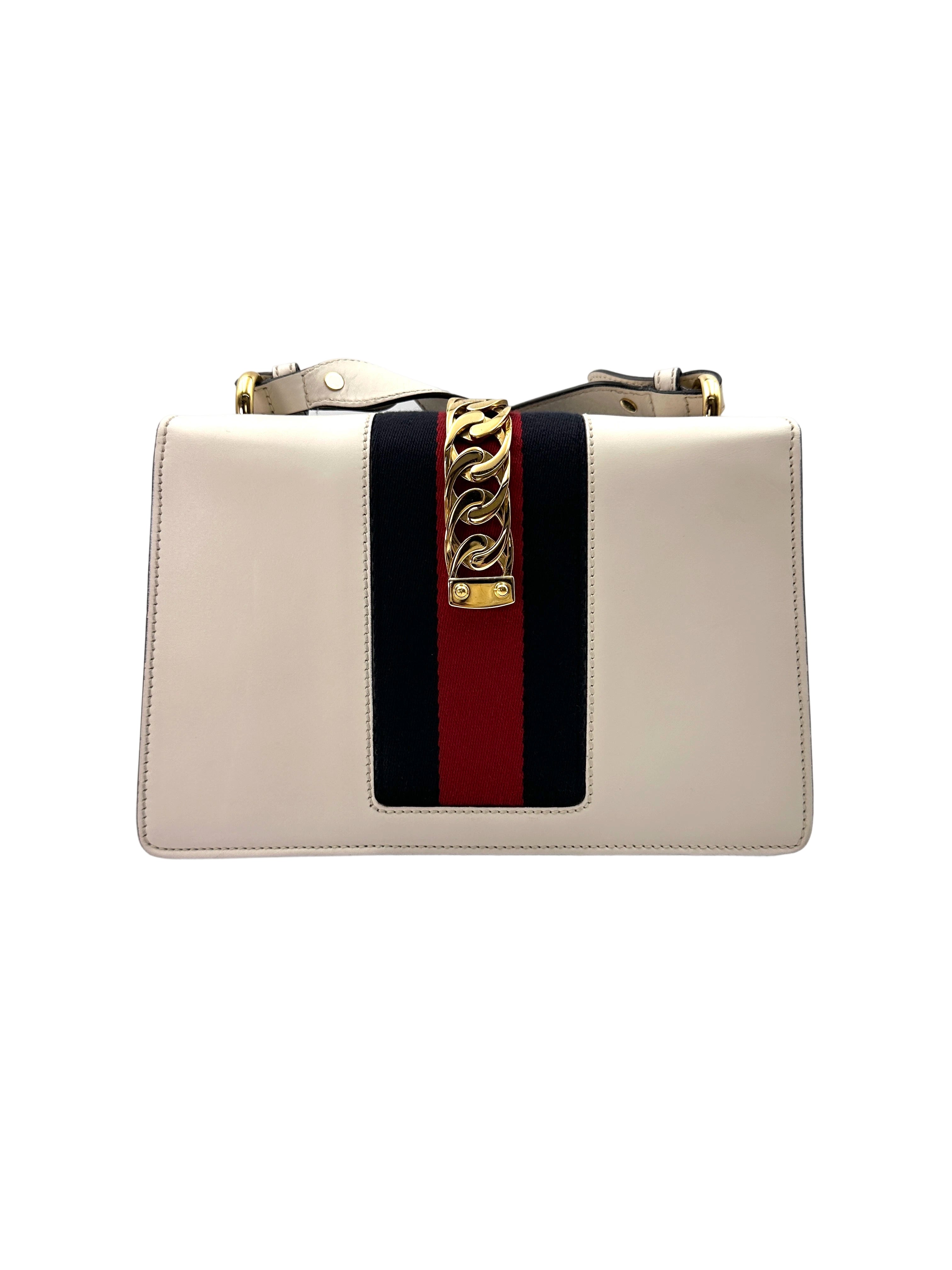 Gucci Sylvie White Leather Medium Size Shoulder Bag GG941