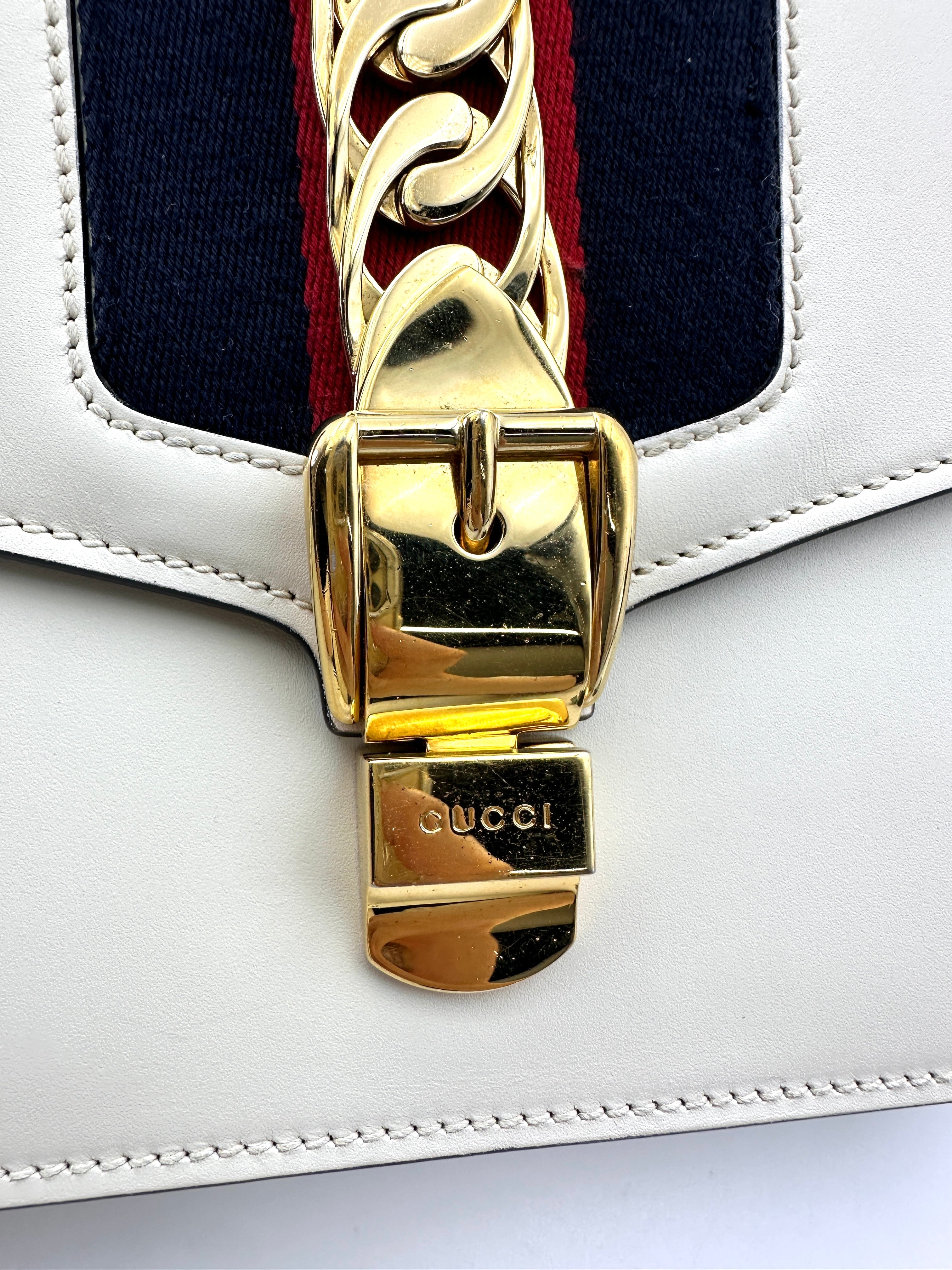 Gucci Sylvie White Leather Medium Size Shoulder Bag GG941